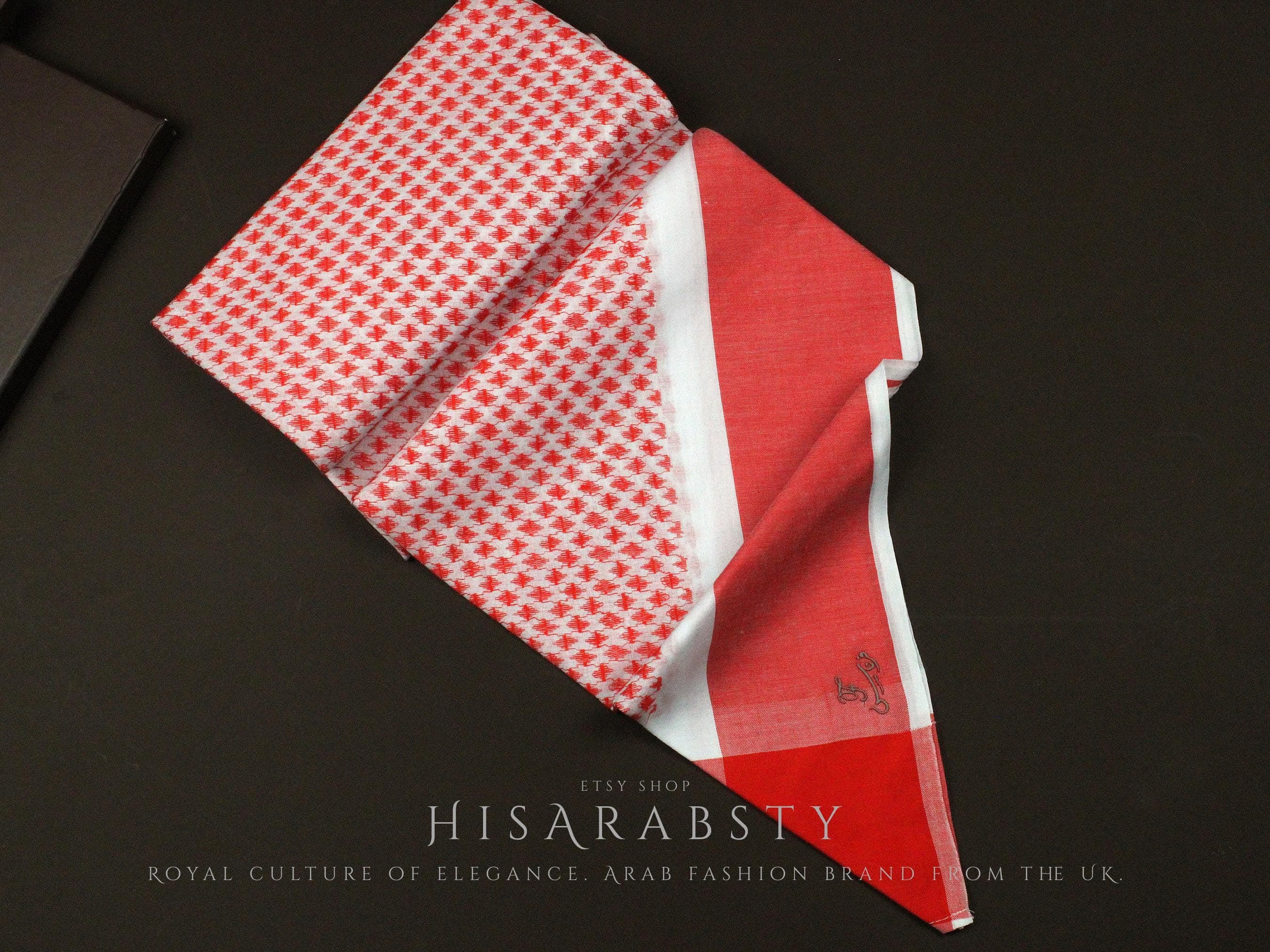 Unique Superior Quality Shemagh White and Red Keffiyeh Original Arabian Scarf Saudi Arabian Imamah Islamic Arabi Attire Ghutra Outfit Soft
