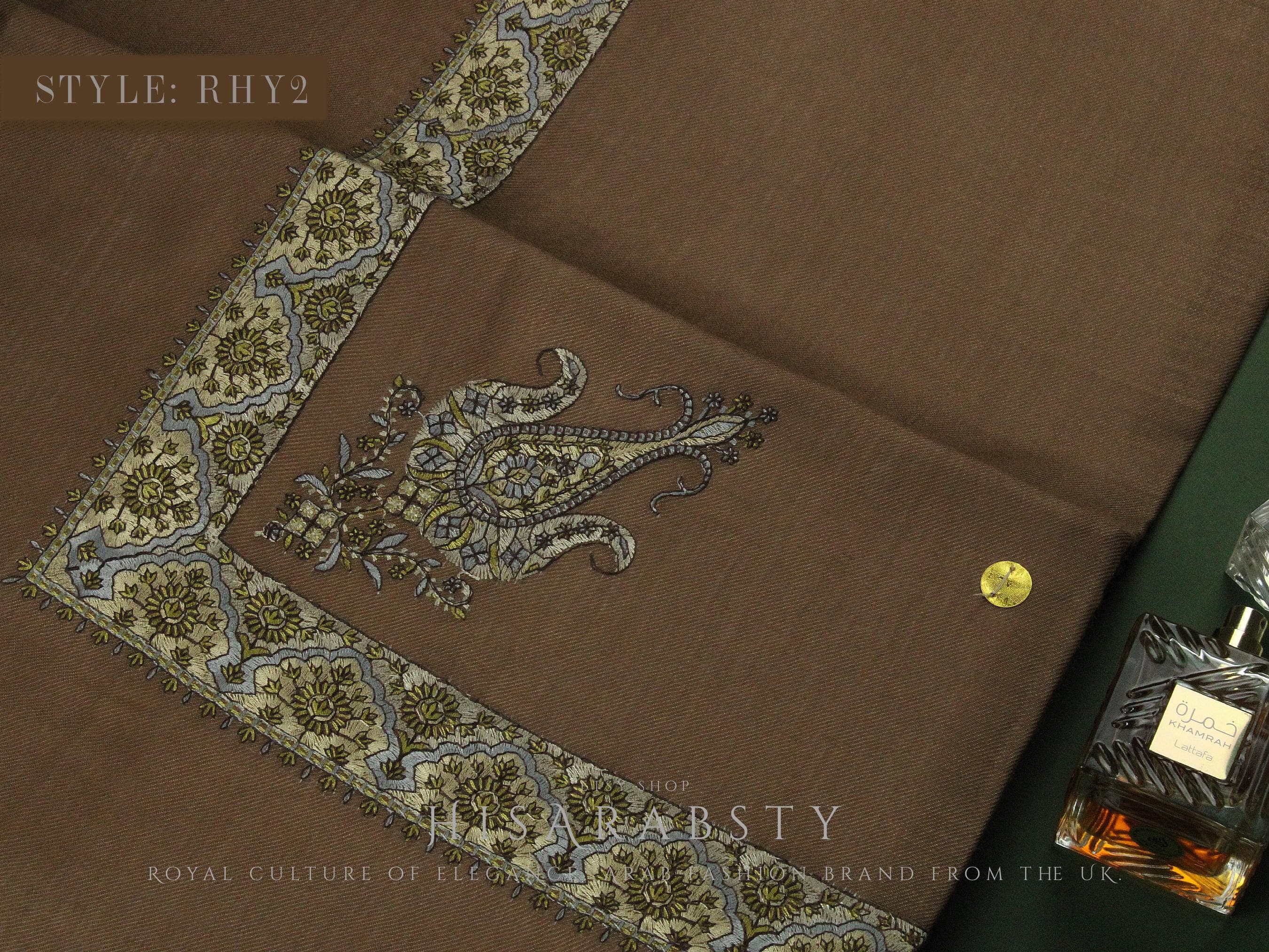 Rare Brown Authentic Yemeni Shemagh Embroidered Scarf Amazing Keffiyeh Imamah Turban Eid Outfit Islamic Attire Ramadhan Gift Ghutra Headwear - image 4