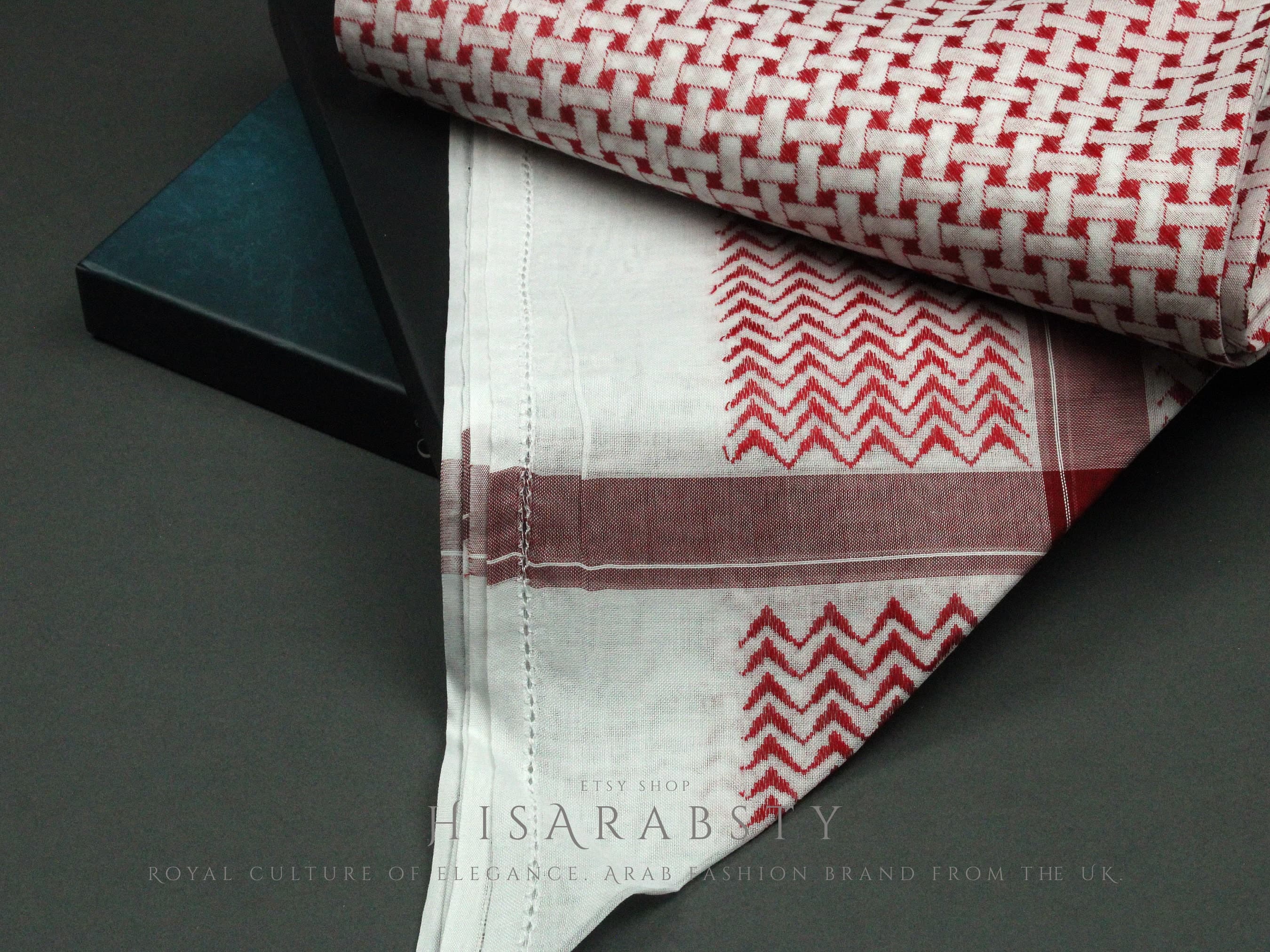Rare Premium Red and White Shemagh Keffiyeh Original Arab Scarf Saudi Arabian Imamah Islamic Arabic Attire Unique Ghutra Outfit Soft AR40 - image 4