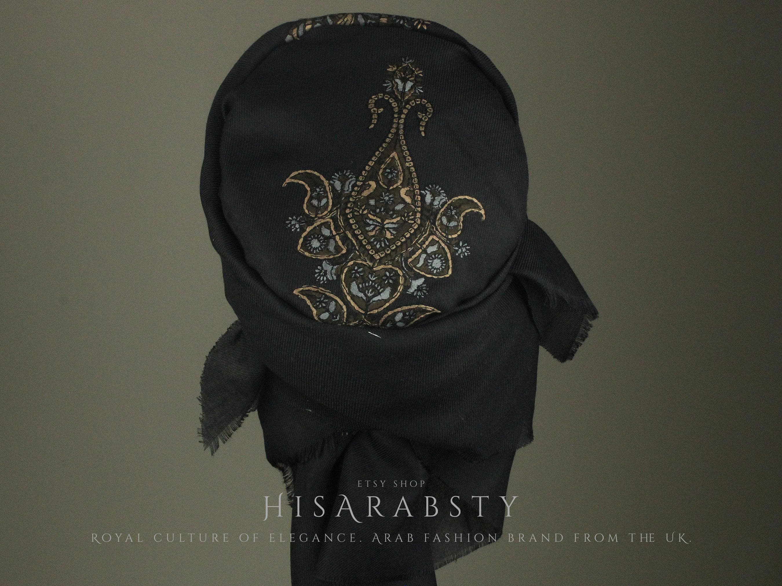 Ready To Wear Black Traditional Yemeni Embroidered Imamah Shemagh Adjustable Perfect For Men & Children Unique Scarf Easy To Wear AB6 - image 5