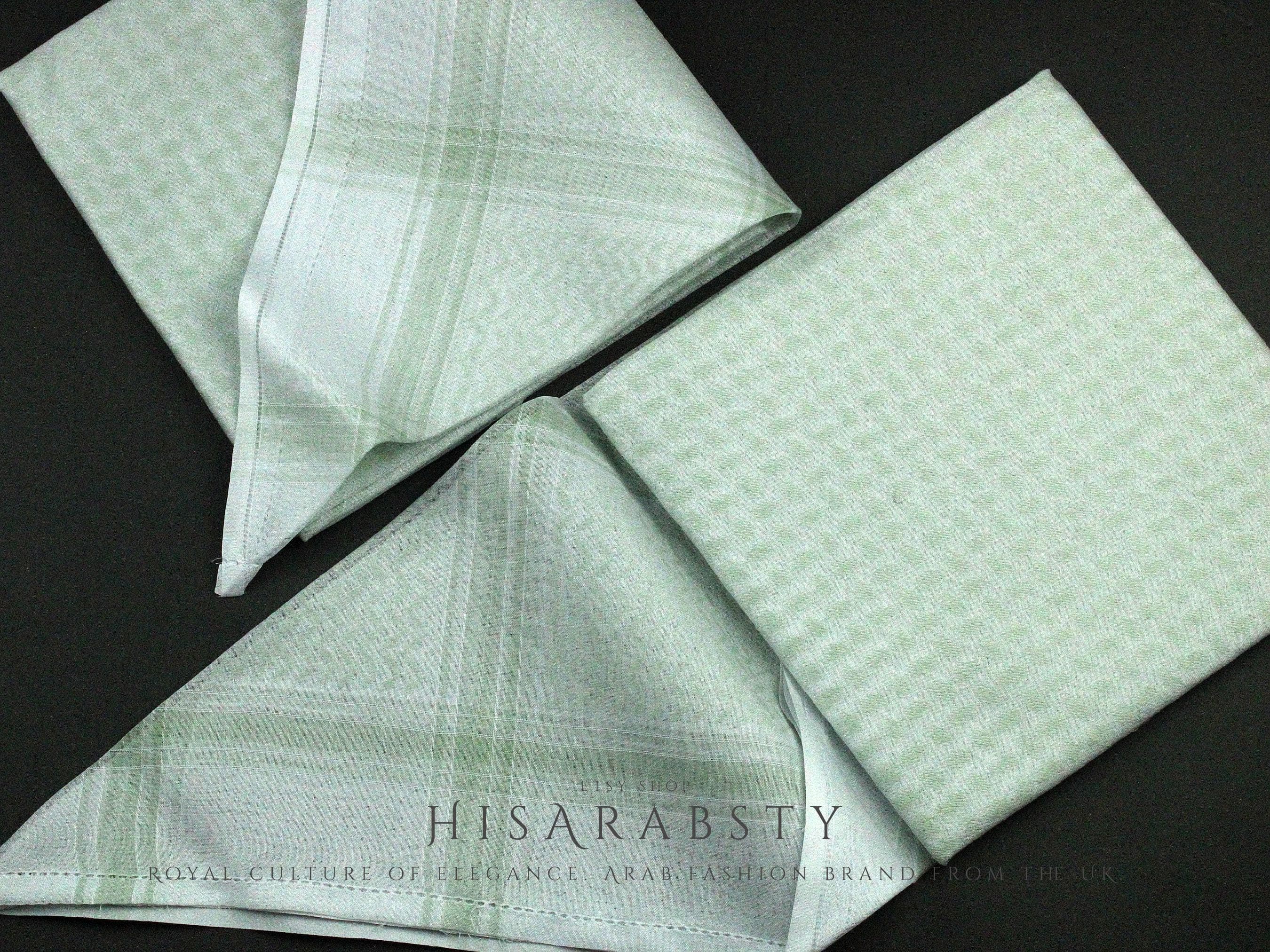 Rare Premium Mint Green and White Saudi Shemagh Classic Scarf Super Soft LightWeight Easy To Wear Keffiyeh Imamah Ghutra MT2 - image 4