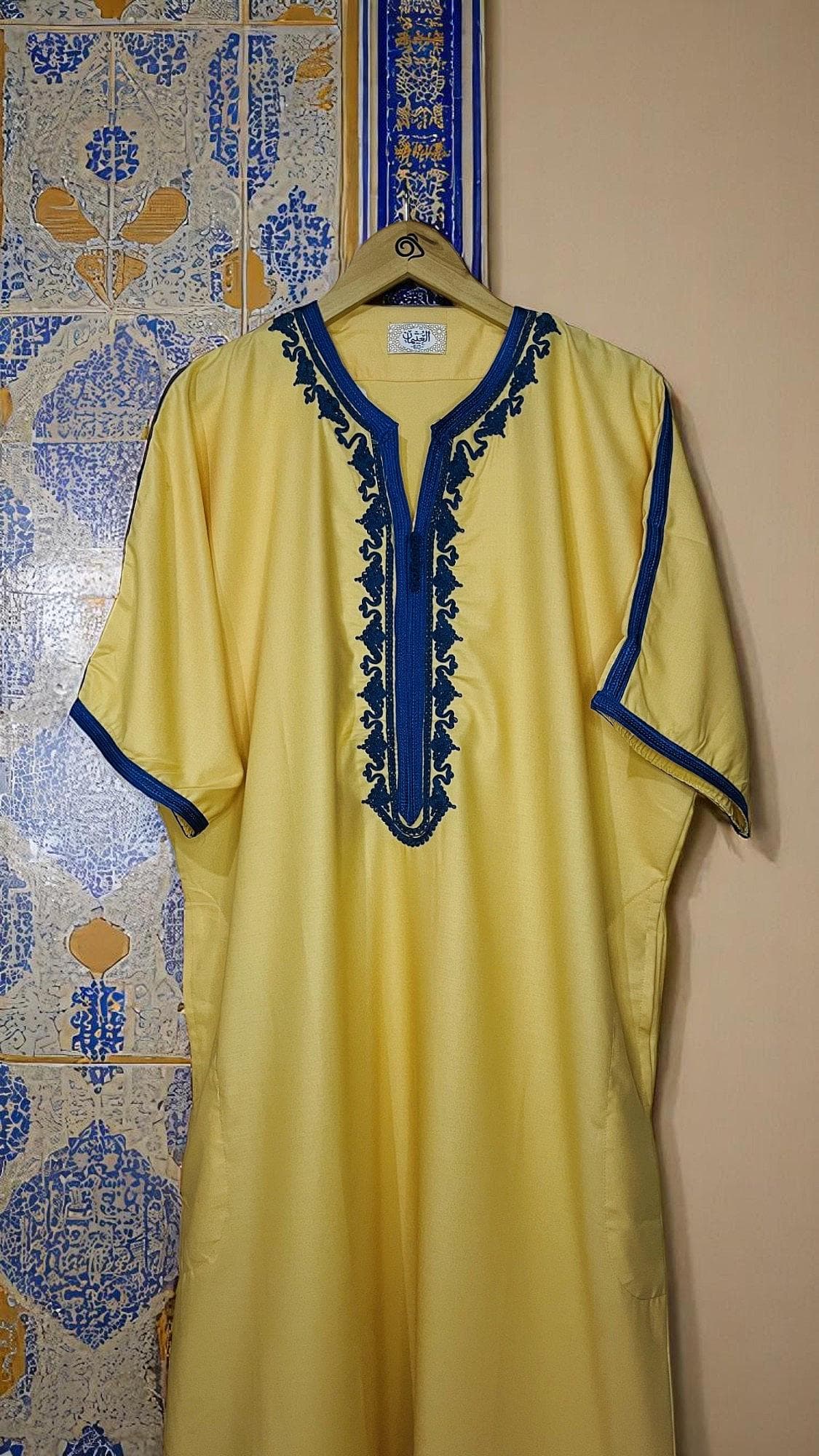Yellow and Blue Moroccan Comfortable Kandora Djellaba Thobe Soft Elegant Perfect for Everyday Wear MR04 - image 3