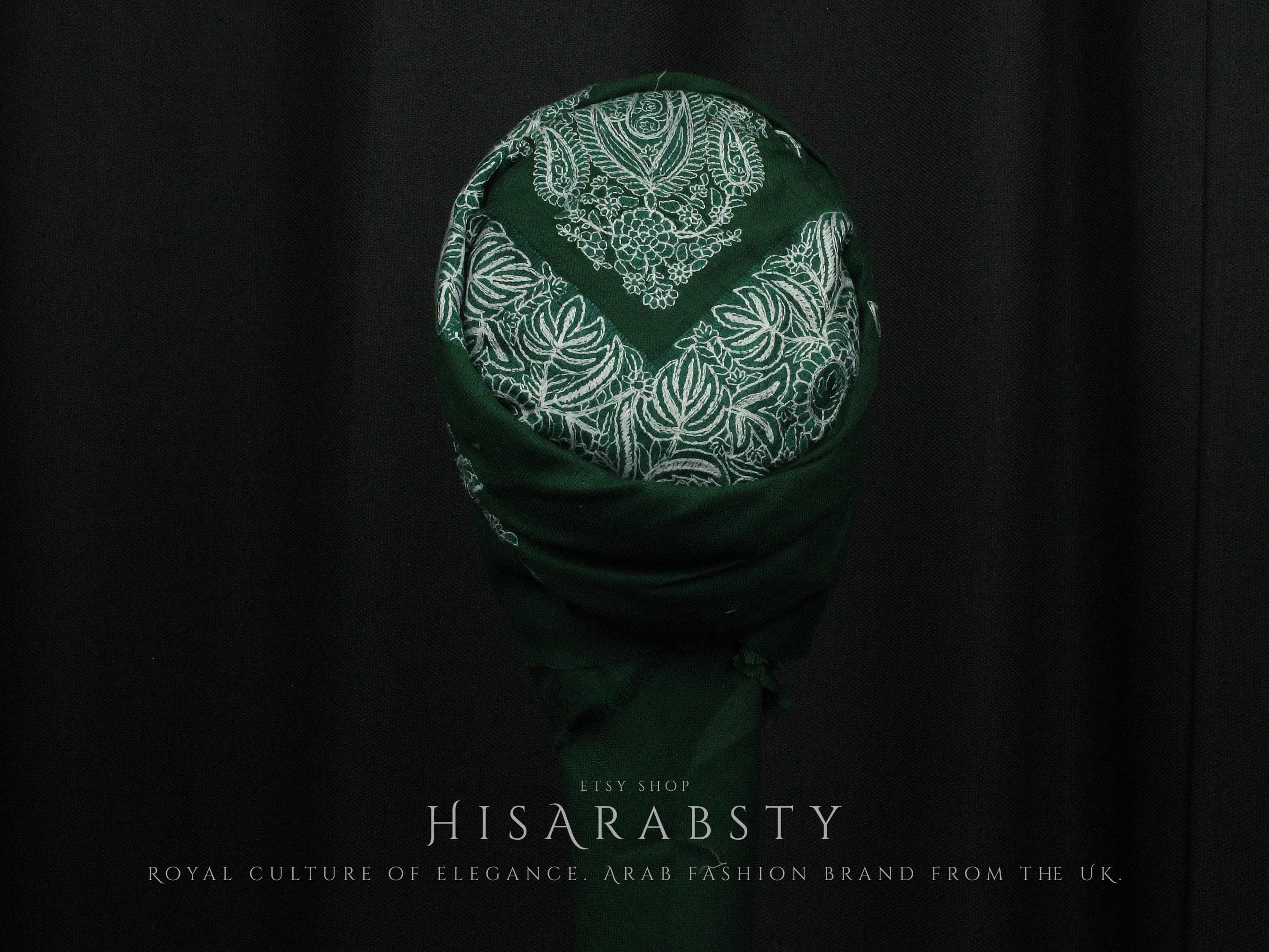 Ready To Wear Green Traditional Yemeni Embroidered Imamah Shemagh Adjustable Perfect For Men & Children Unique Scarf Easy To Wear AR926 - image 3