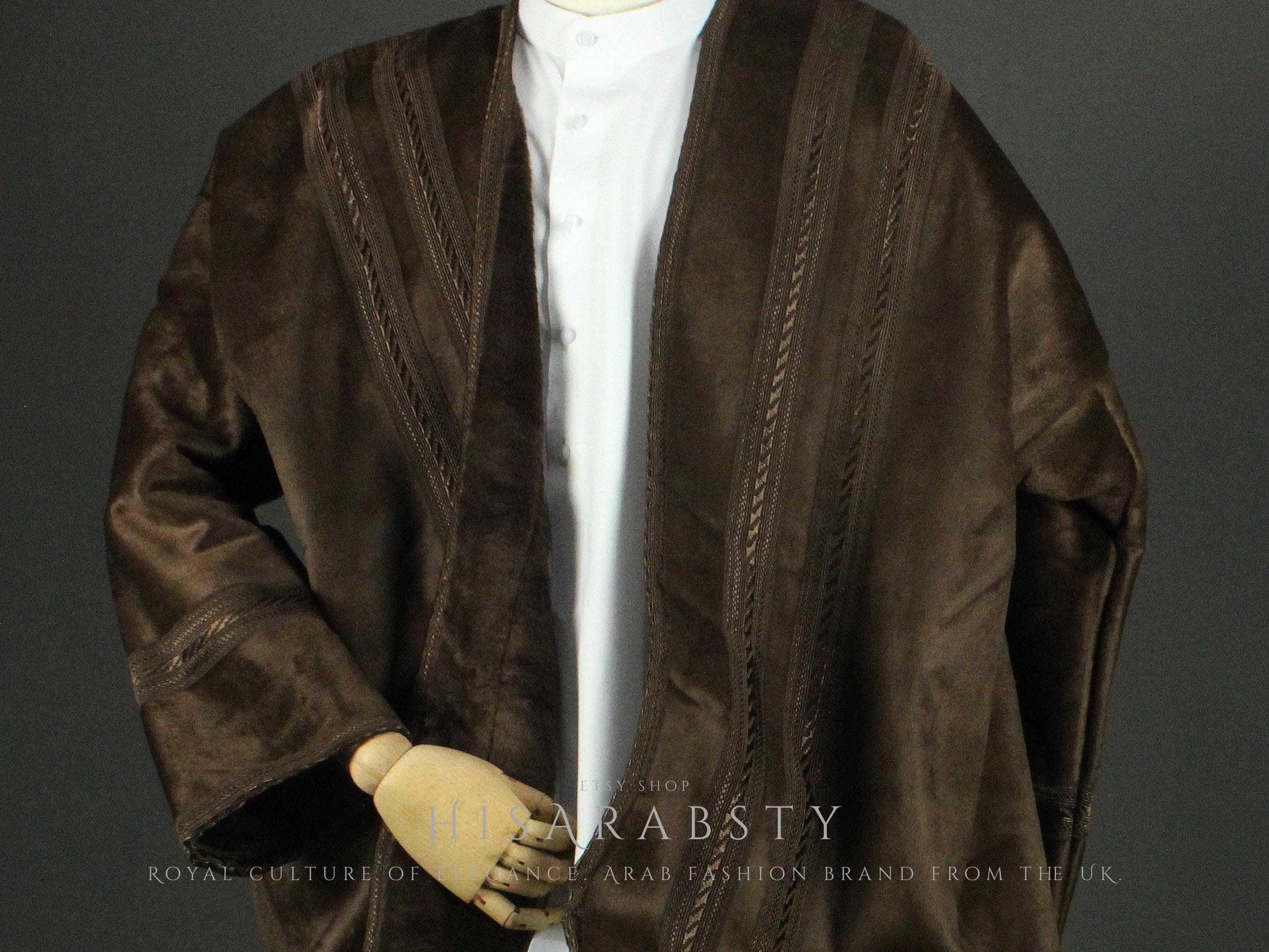 Dark Brown Colour Farwa Bisht Cozy Arabian Coat Fur Lined Warm Winter Coat Arabic Abaya Quality Arab Attire Perfect For Winter - image 3