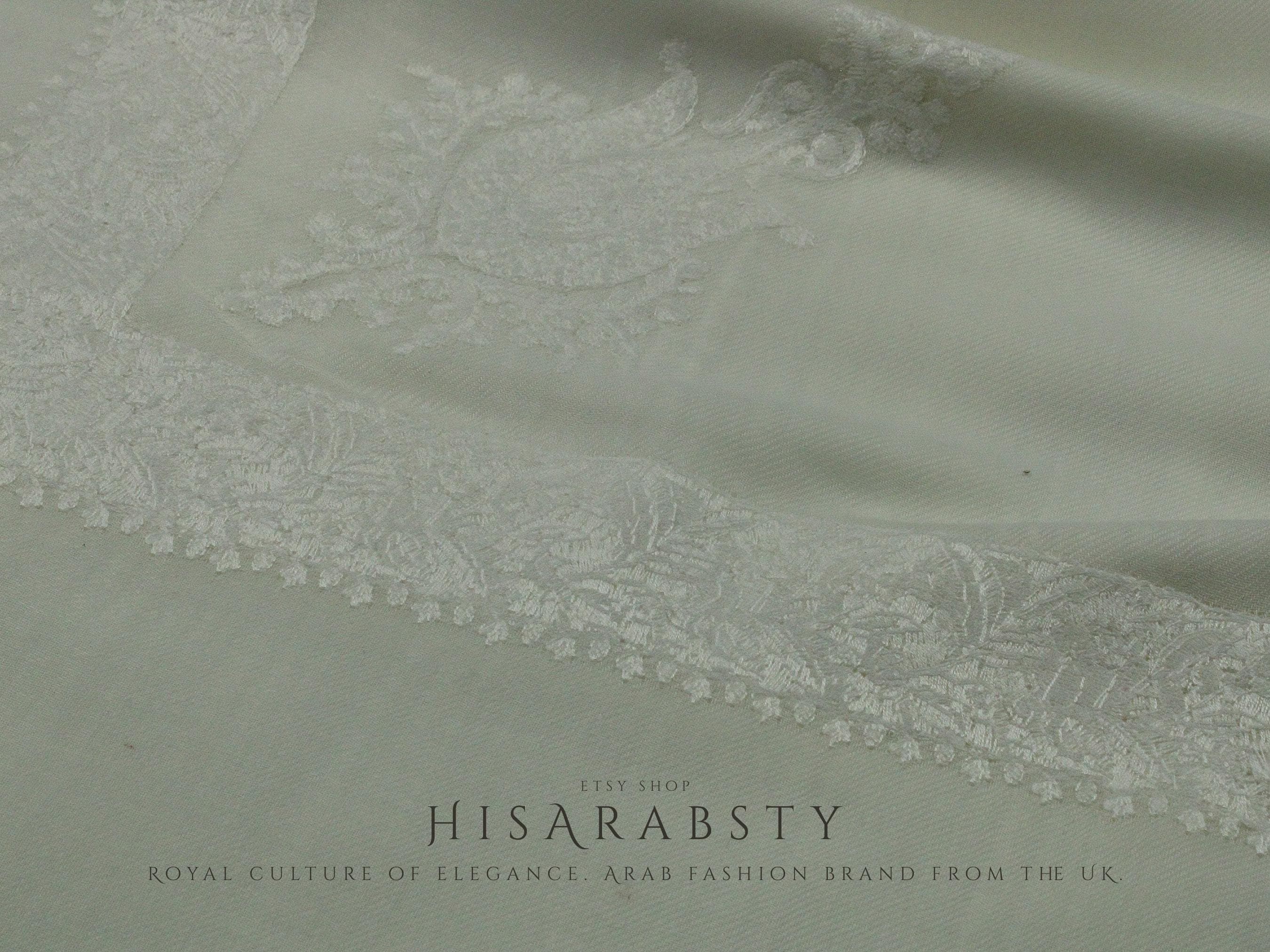 Rare White Authentic Yemeni Shemagh Embroidered Scarf Amazing Keffiyeh Imamah Turban Modest Outfit Islamic Attire Ghutra Headwear HS2 - image 3