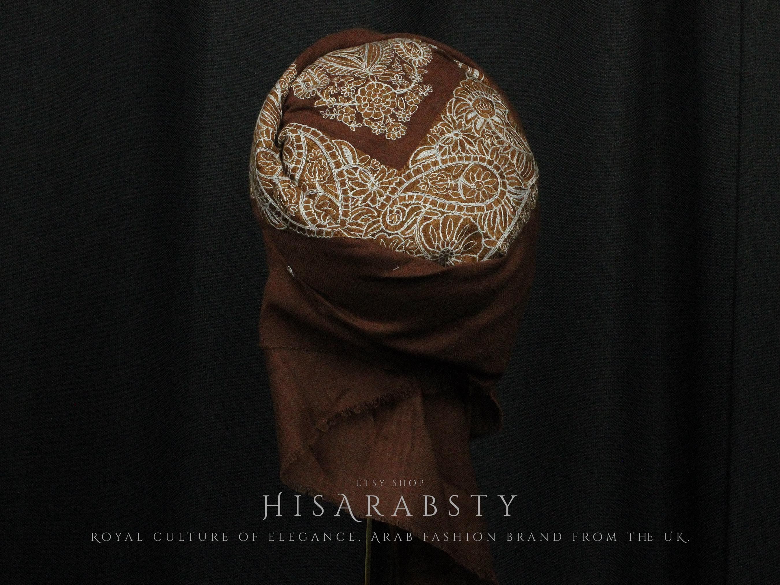 Ready To Wear Brown Traditional Yemeni Embroidered Imamah Shemagh Adjustable Perfect For Men & Children Unique Scarf Easy To Wear AR937 - image 3