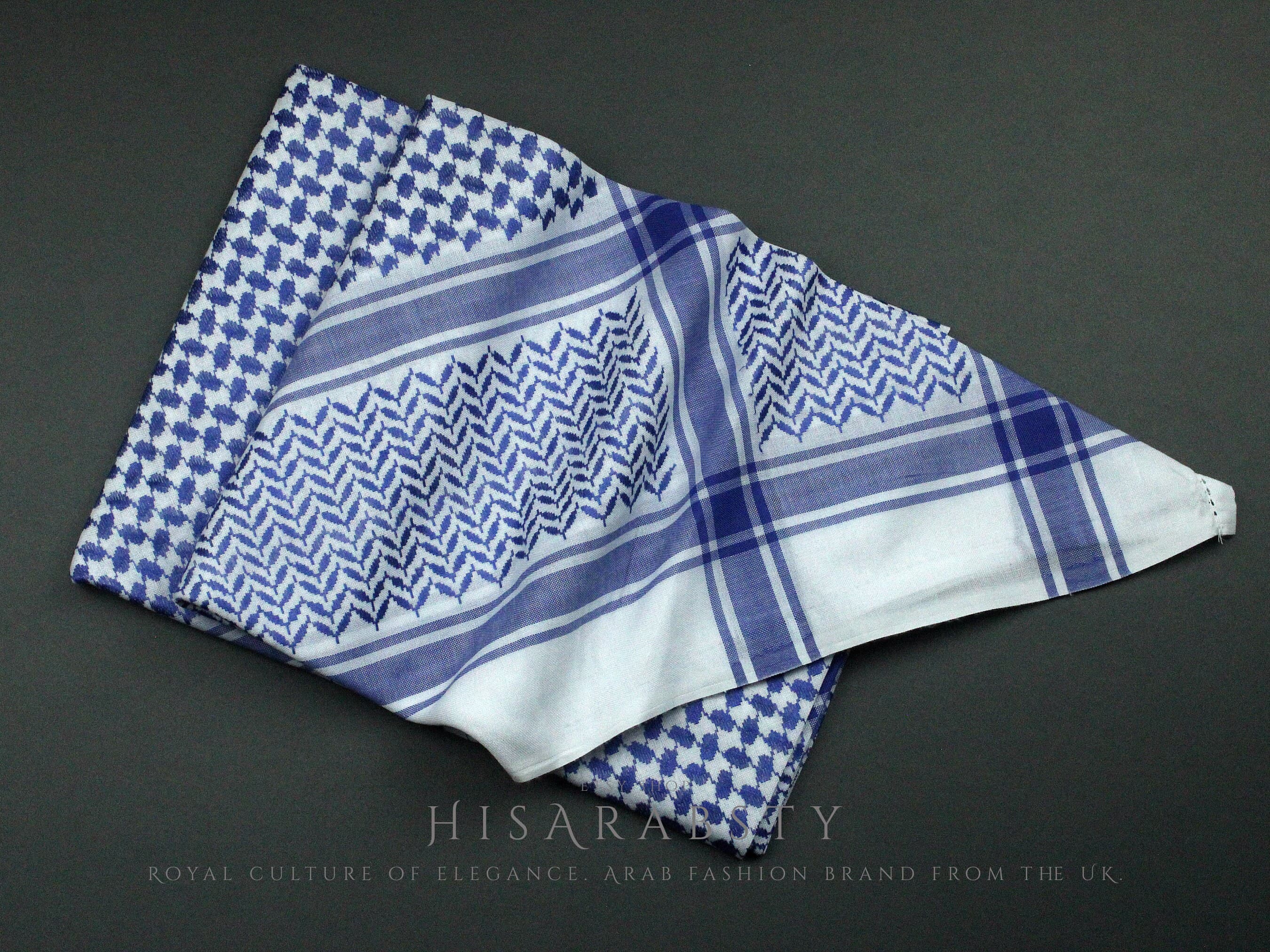 Rare Premium Shemagh Blue and White Keffiyeh Original Arabian Scarf Saudi Arabian Imamah Islamic Arabi Attire Ghutra Outfit Cotton Soft AR28 - image 5