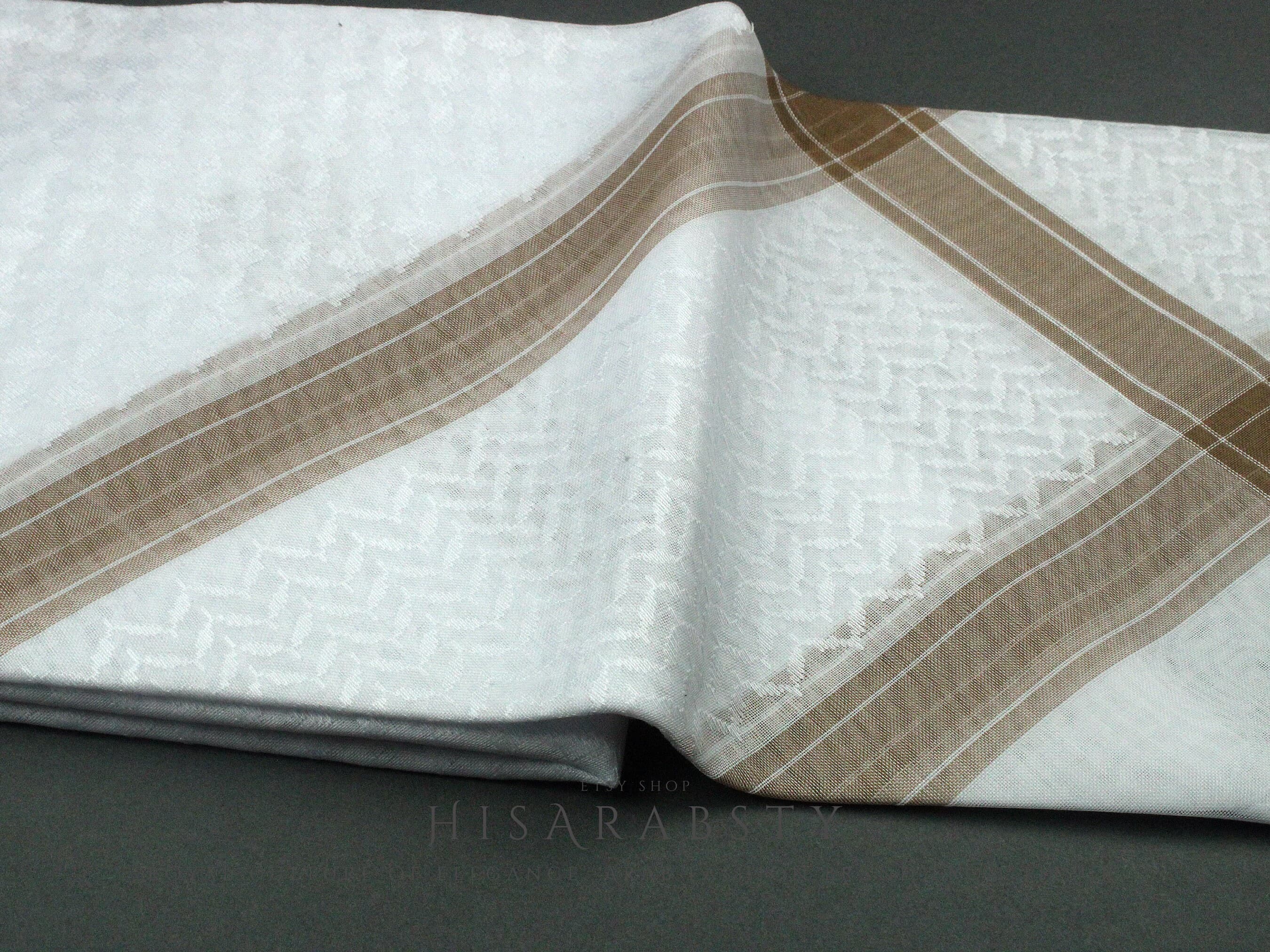 Rare Premium White Shemagh With Rose Gold Line Keffiyeh Original Arab Scarf Saudi Arabian Imamah Islamic Attire Ghutra Outfit Cotton Soft - image 4