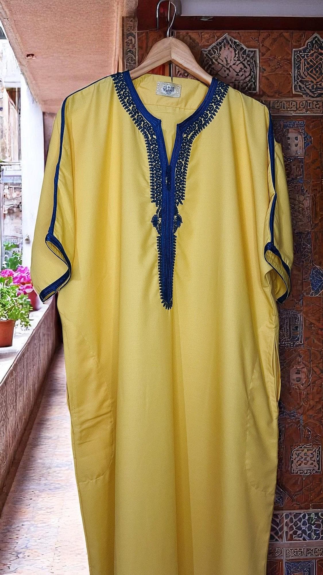 Yellow and Blue Moroccan Comfortable Kandora Djellaba Thobe Soft Elegant Perfect for Everyday Wear MR02 - image 3