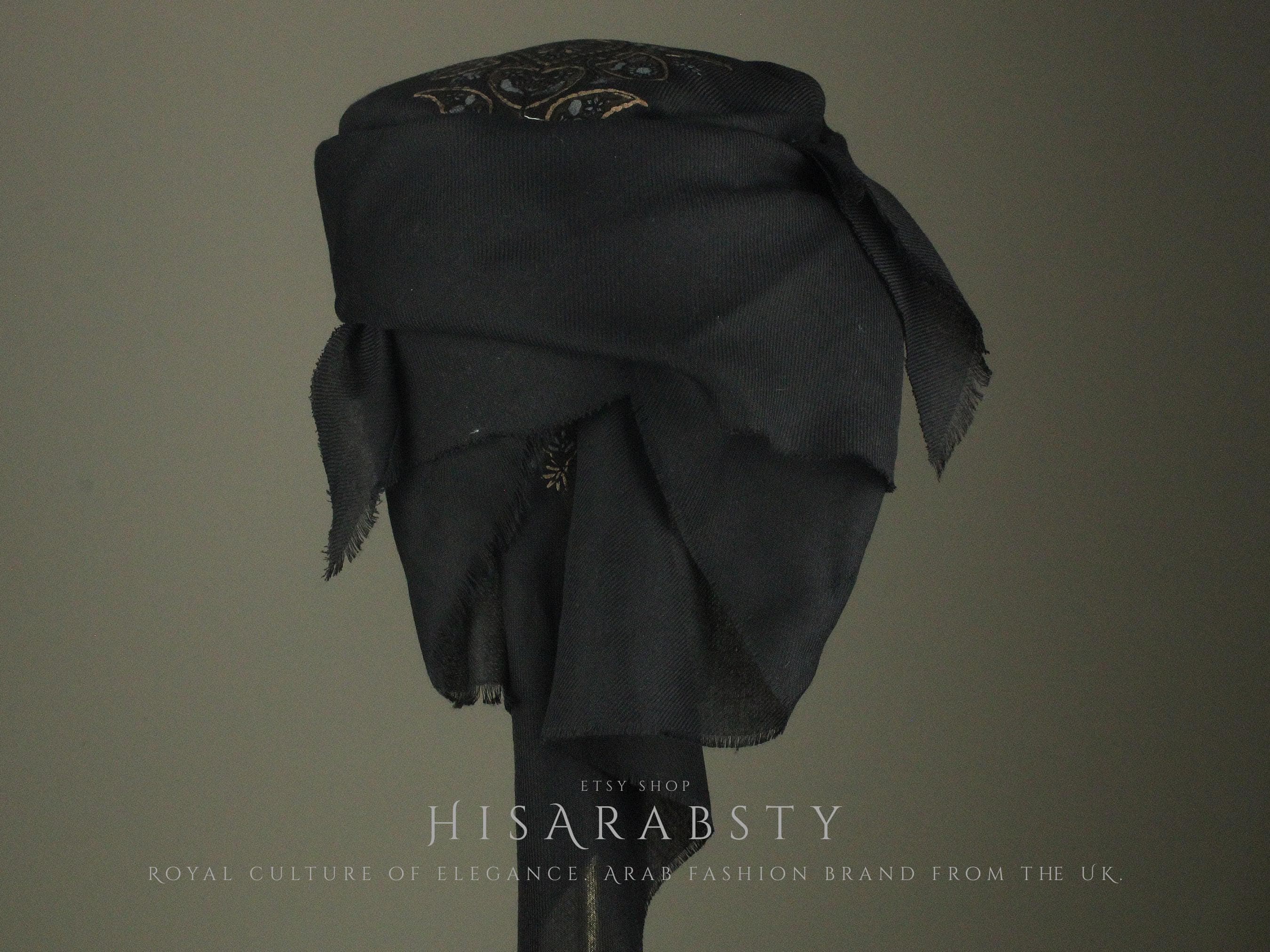 Ready To Wear Black Traditional Yemeni Embroidered Imamah Shemagh Adjustable Perfect For Men & Children Unique Scarf Easy To Wear AB6 - image 4