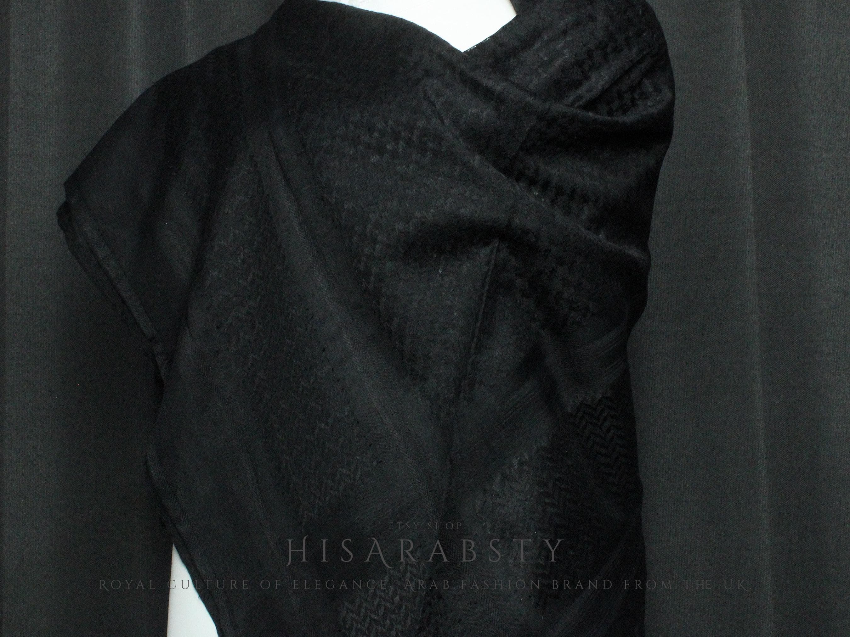 Full Black Shemagh Original Arabian Scarf Saudi Arabian Imamah Islamic Arabic Attire Ghutra Arab Outfit Soft Everyday Use XB01 - image 3