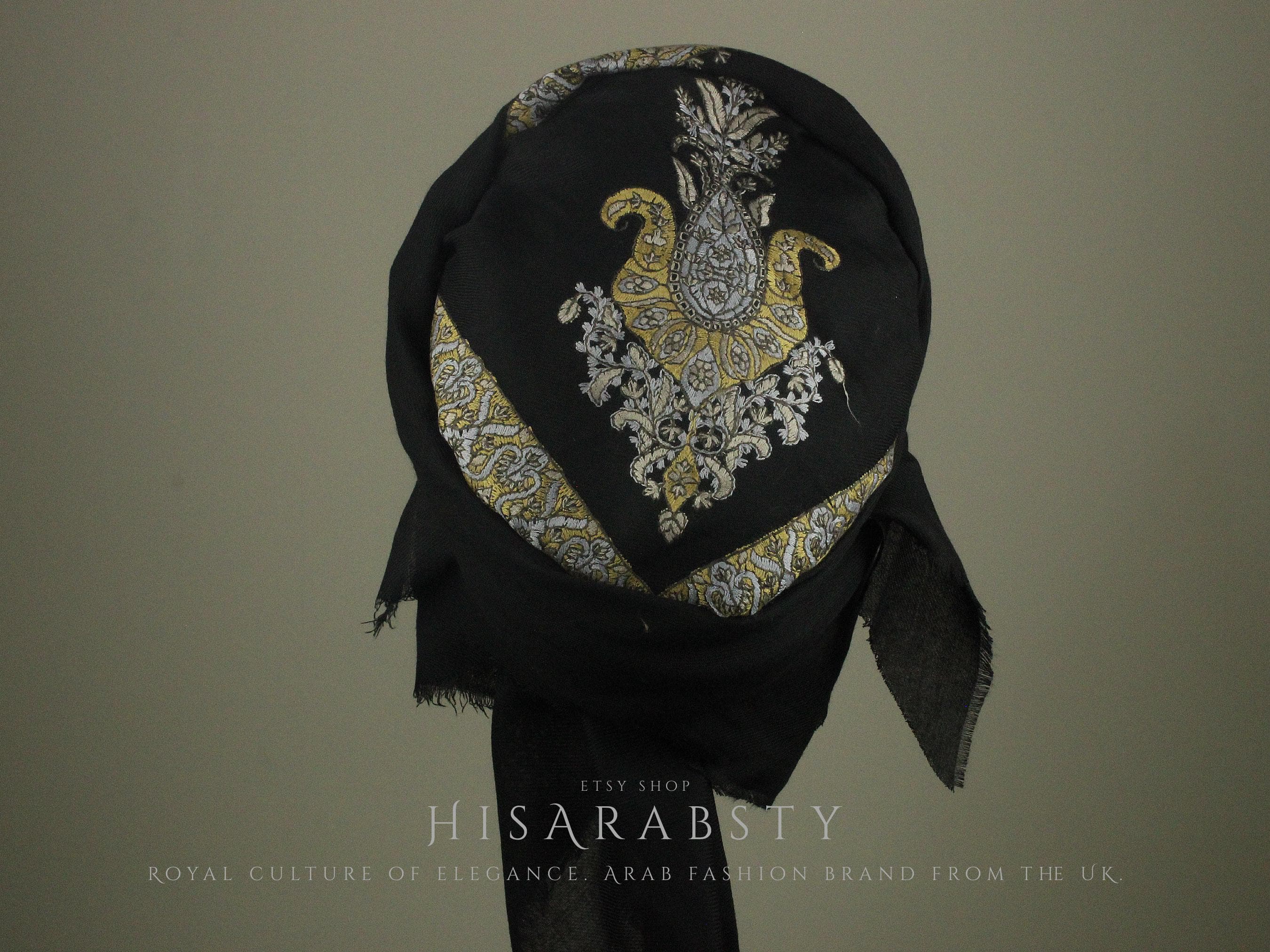 Ready To Wear Black Traditional Yemeni Embroidered Imamah Shemagh Adjustable Perfect For Men & Children Unique Scarf Easy To Wear AB32 - image 4