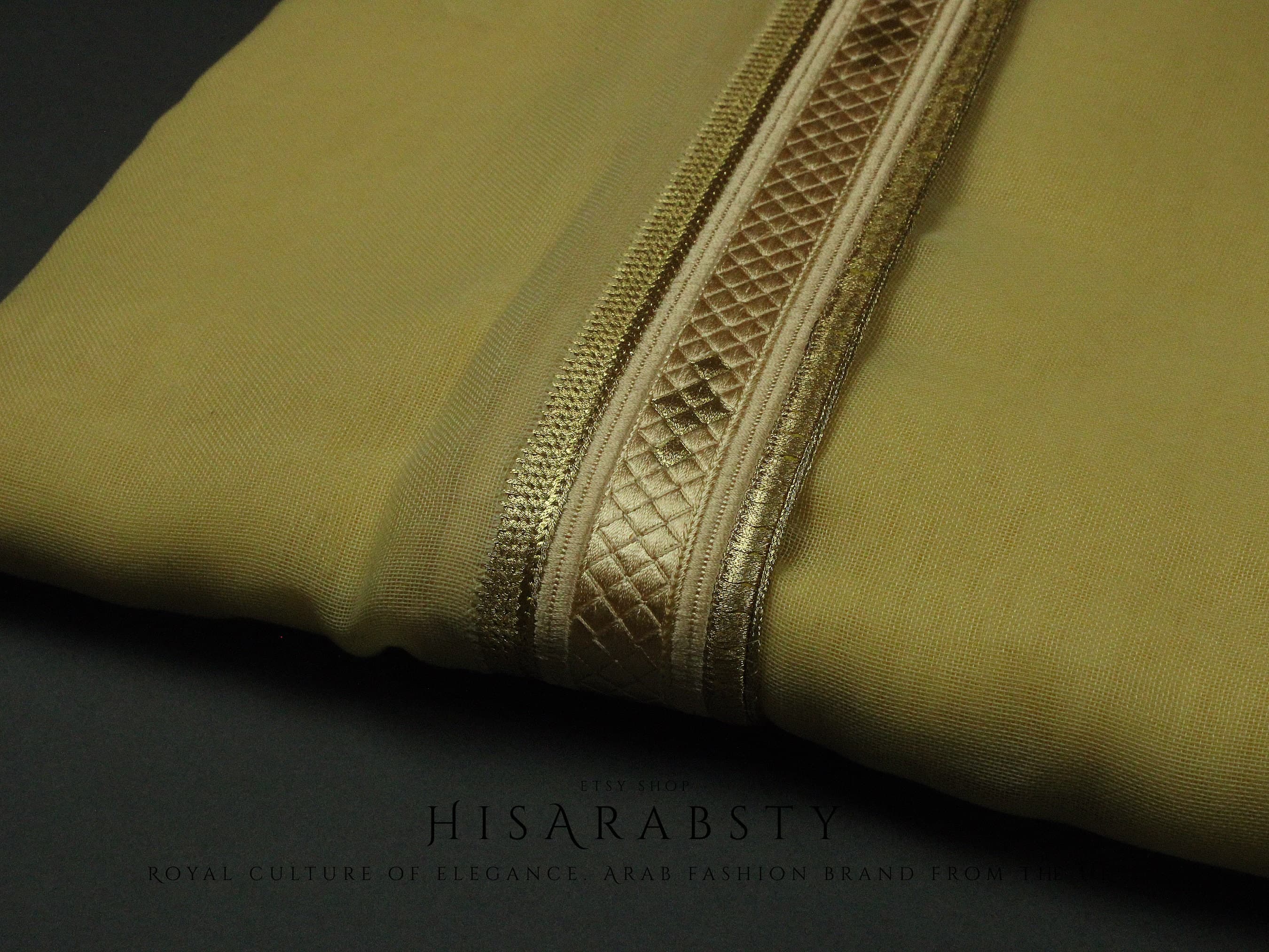 Rare Authentic Light Golden Bisht Premium Khaliji Men Cloak Embroidery Perfect for Formal Event celebration Mishla ʿAbāʾas Garment Arab AR62 - image 4