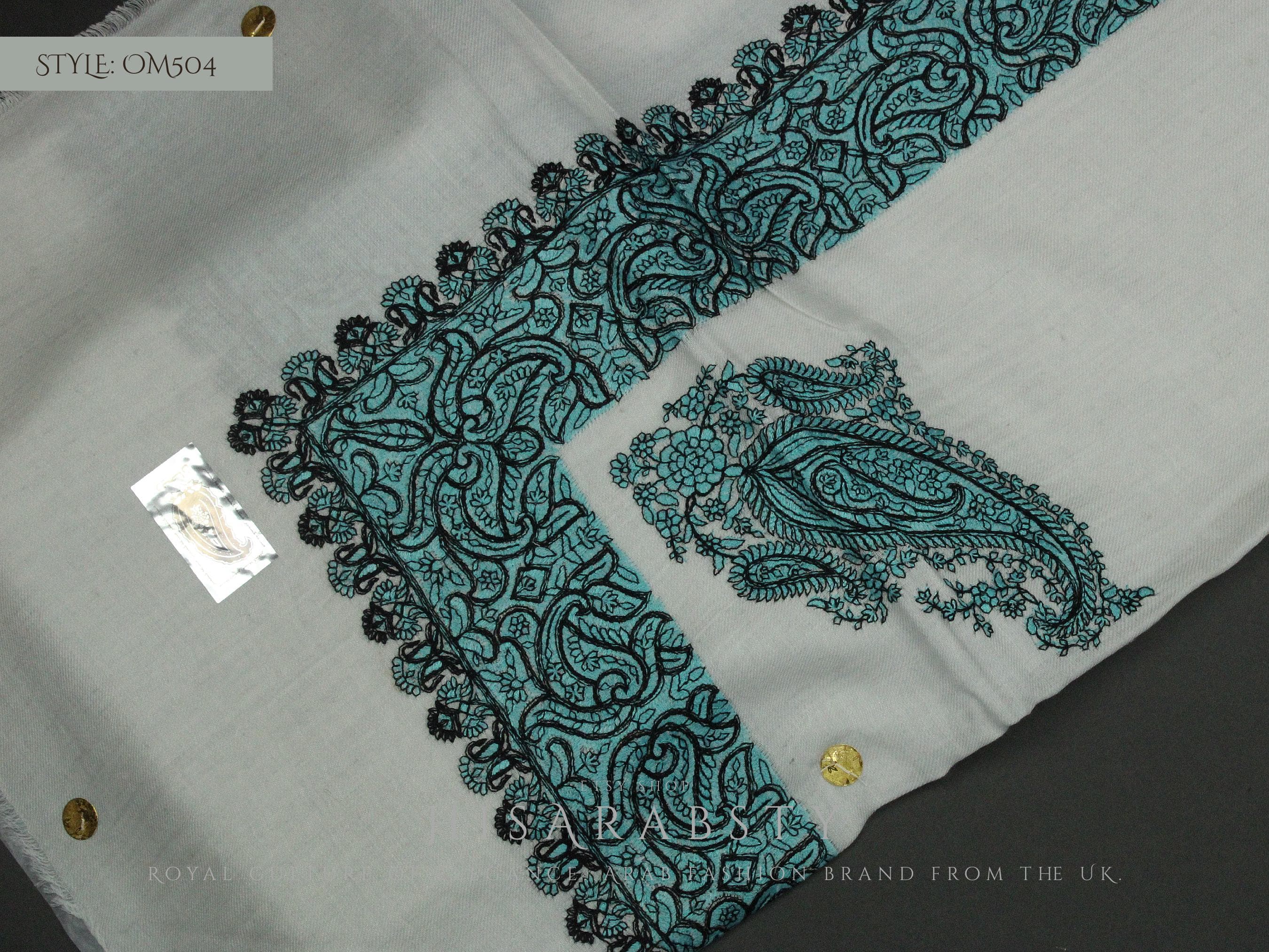 Rare Light Grey Colour Royal Omani Massar Embroidered Scarf Amazing Keffiyeh Imamah Ghutra Arab Men Unique Scarves Perfect Gift Eid Wear - image 5