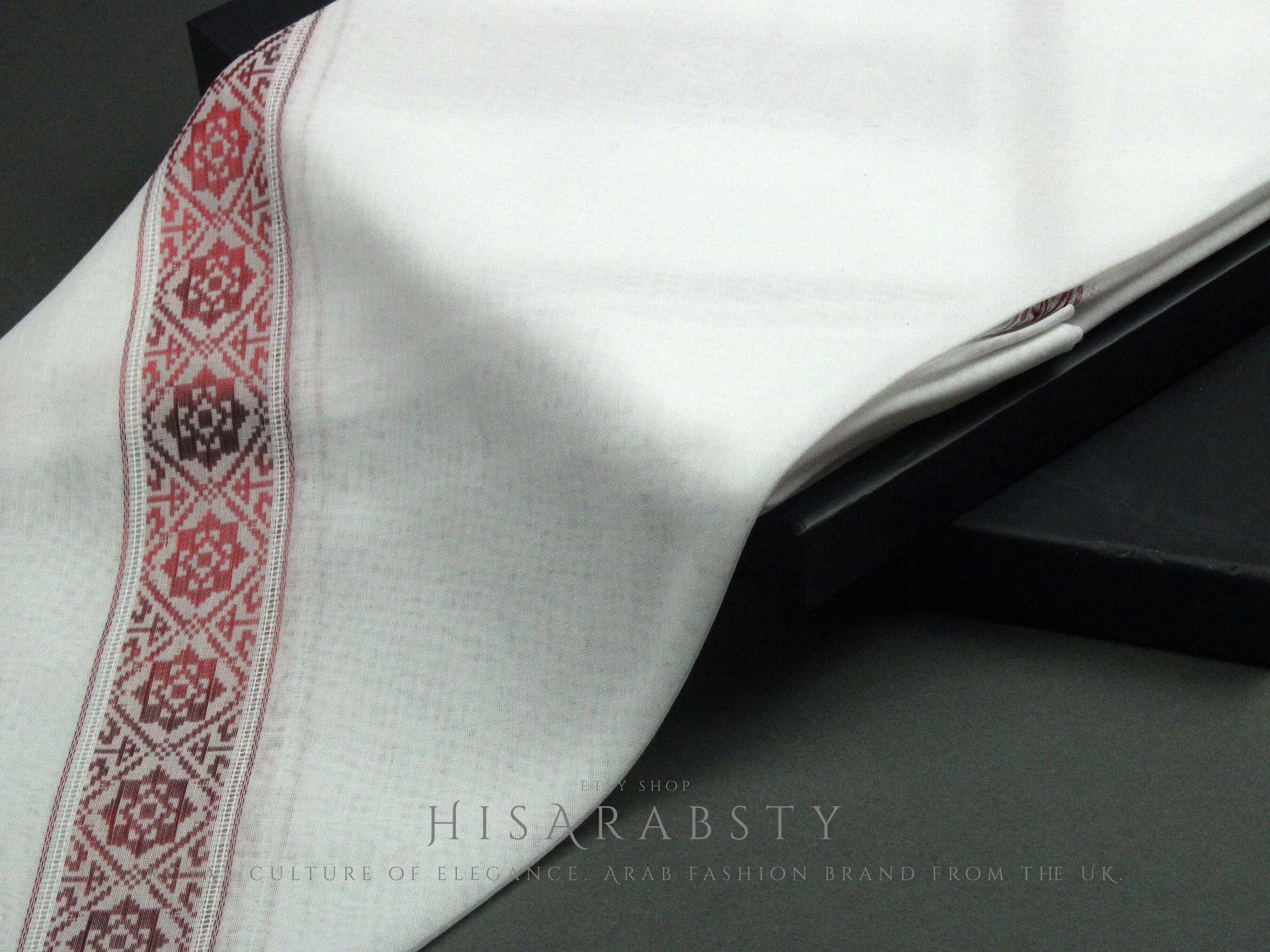 Authentic White and Red Embroidered Premium Emirati Qatari Ghutra Scarf Rare Shemagh Soft Keffiyeh Imamah Voile Yashmagh Fancy Headwear AR20 - image 4