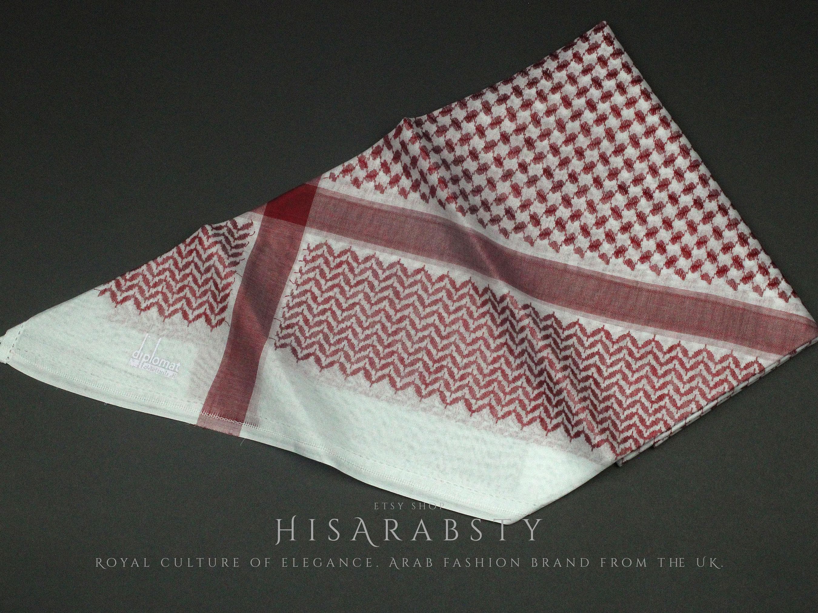 Rare Premium Red and White Shemagh Keffiyeh Original Arab Scarf Saudi Arabian Imamah Islamic Arabic Attire Unique Ghutra Outfit Soft AR232