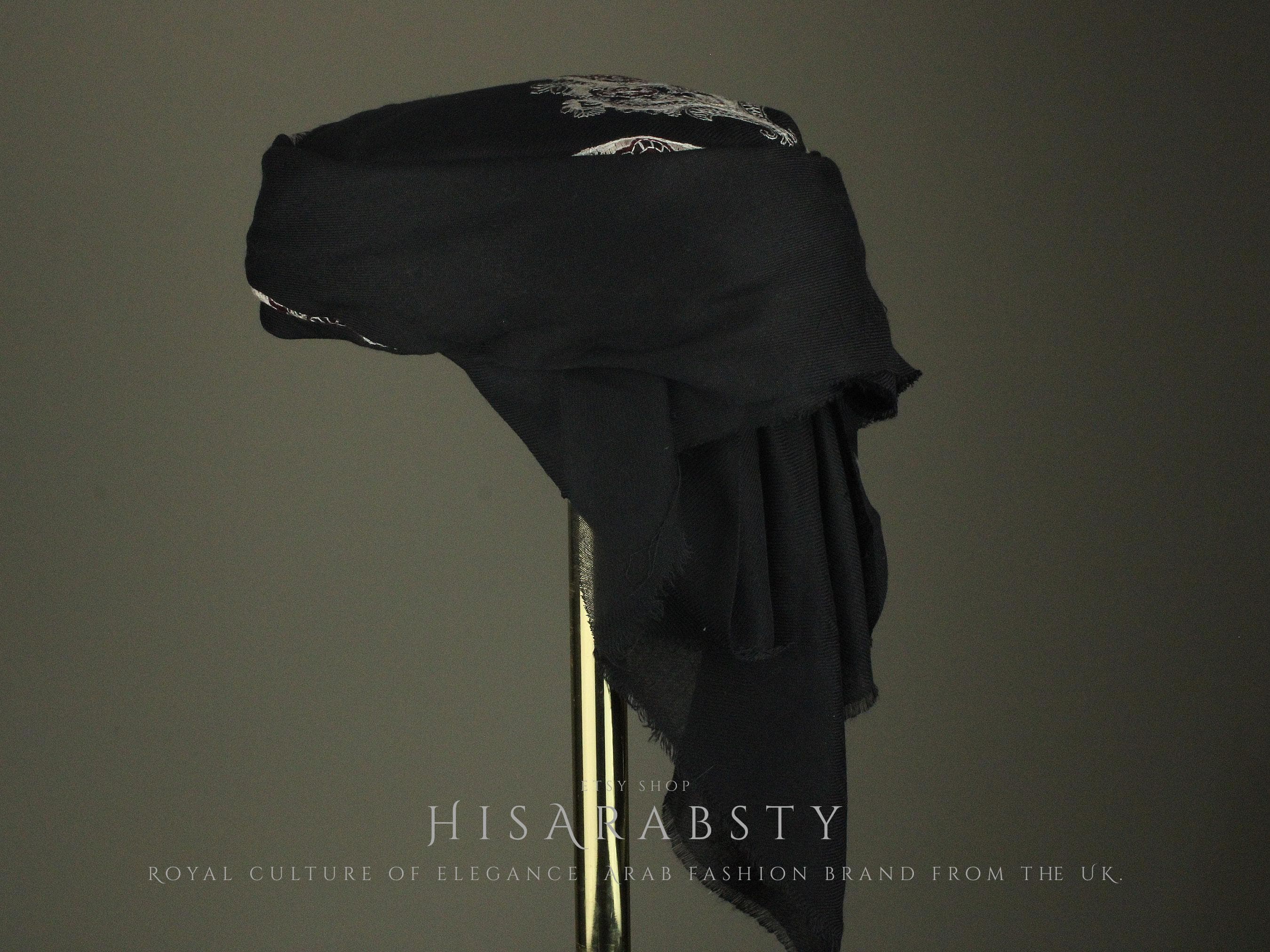 Ready To Wear Black Traditional Yemeni Embroidered Imamah Shemagh Adjustable Perfect For Men & Children Unique Scarf Easy To Wear AB1 - image 3