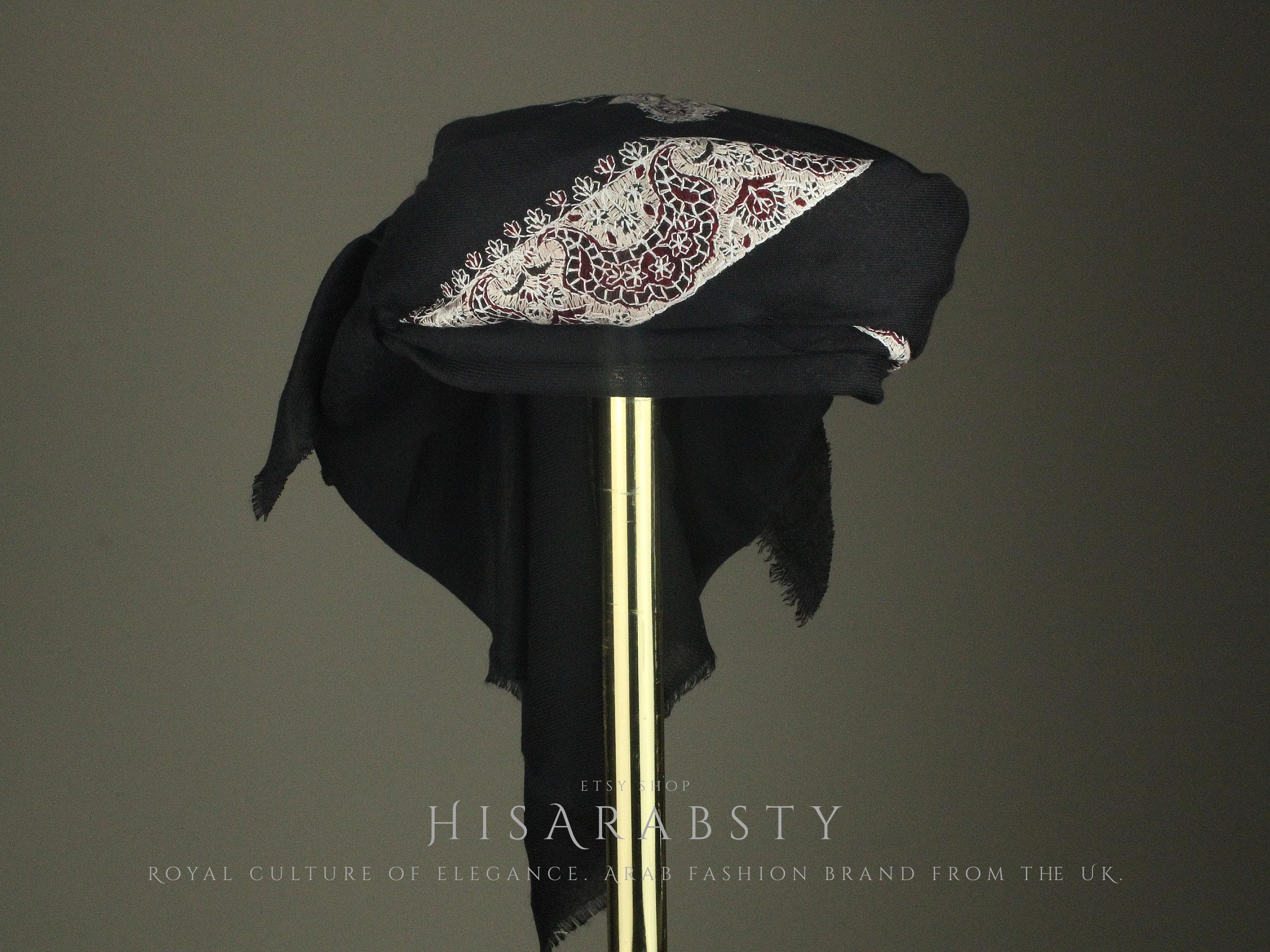 Ready To Wear Black Traditional Yemeni Embroidered Imamah Shemagh Adjustable Perfect For Men & Children Unique Scarf Easy To Wear AB1
