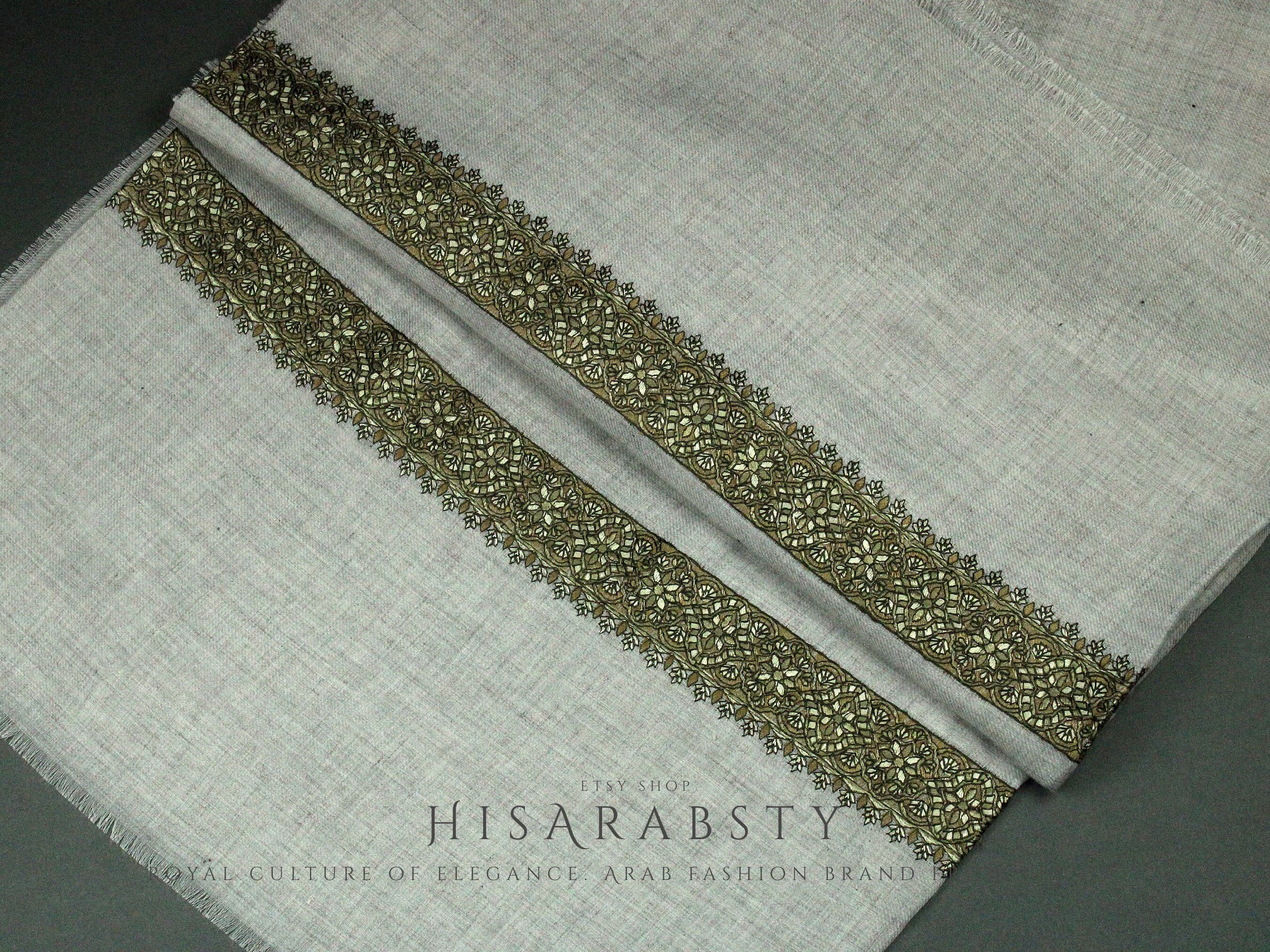 Rare Grey Authentic Yemeni Shemagh Embroidered Scarf Premium Keffiyeh Imamah Turban Eid Outfit Islamic Attire Gift Ghutra Headwear AR103 - image 3