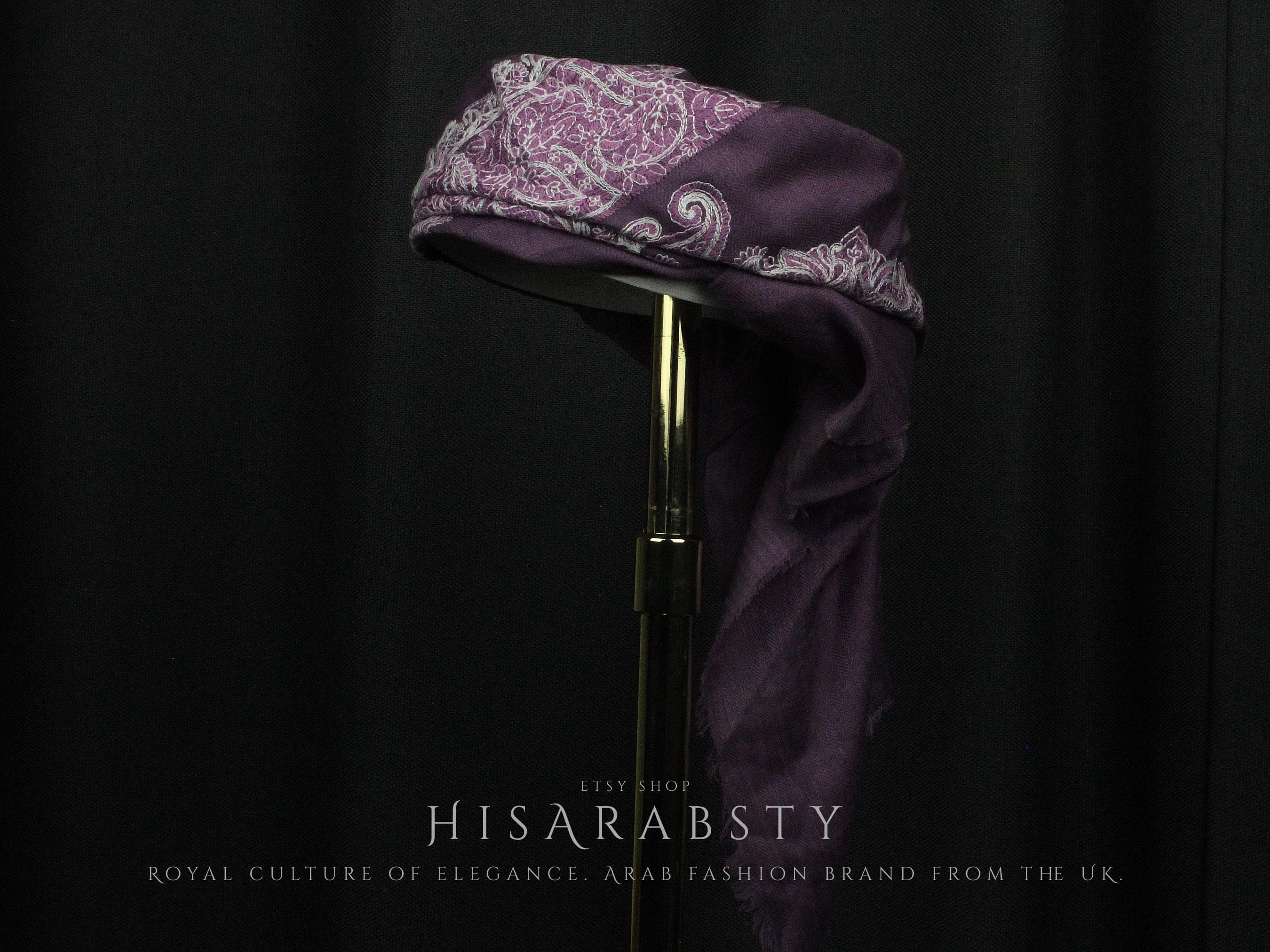 Ready To Wear Purple Traditional Yemeni Embroidered Imamah Shemagh Adjustable Perfect For Men & Children Unique Scarf Easy To Wear AR927