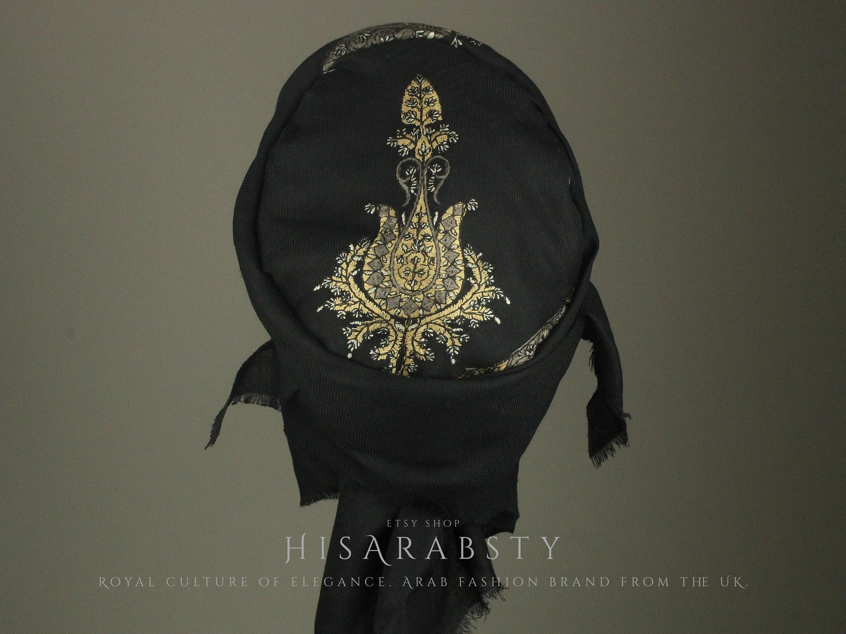Ready To Wear Black Traditional Yemeni Embroidered Imamah Shemagh Adjustable Perfect For Men & Children Unique Scarf Easy To Wear AB2 - image 5