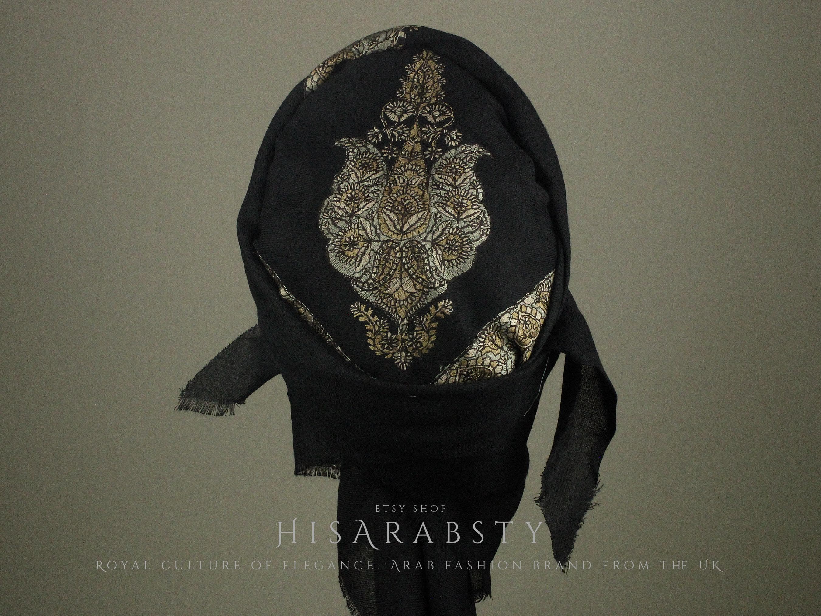Ready To Wear Black Traditional Yemeni Embroidered Imamah Shemagh Adjustable Perfect For Men & Children Unique Scarf Easy To Wear AB30 - image 4