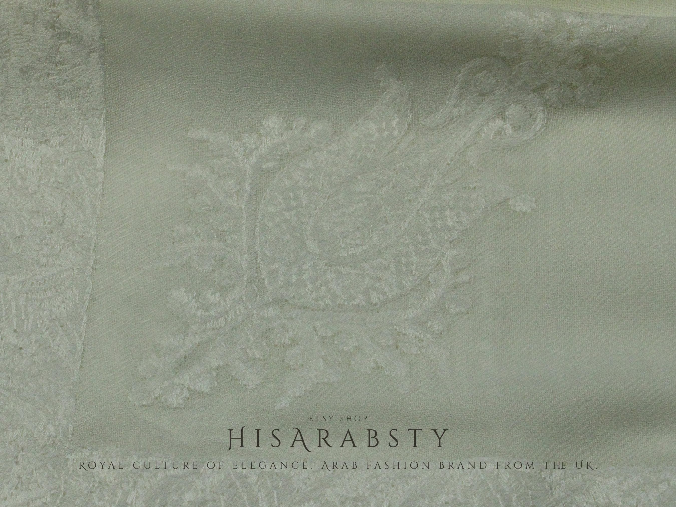 Rare White Authentic Yemeni Shemagh Embroidered Scarf Amazing Keffiyeh Imamah Turban Modest Outfit Islamic Attire Ghutra Headwear HS2 - image 4
