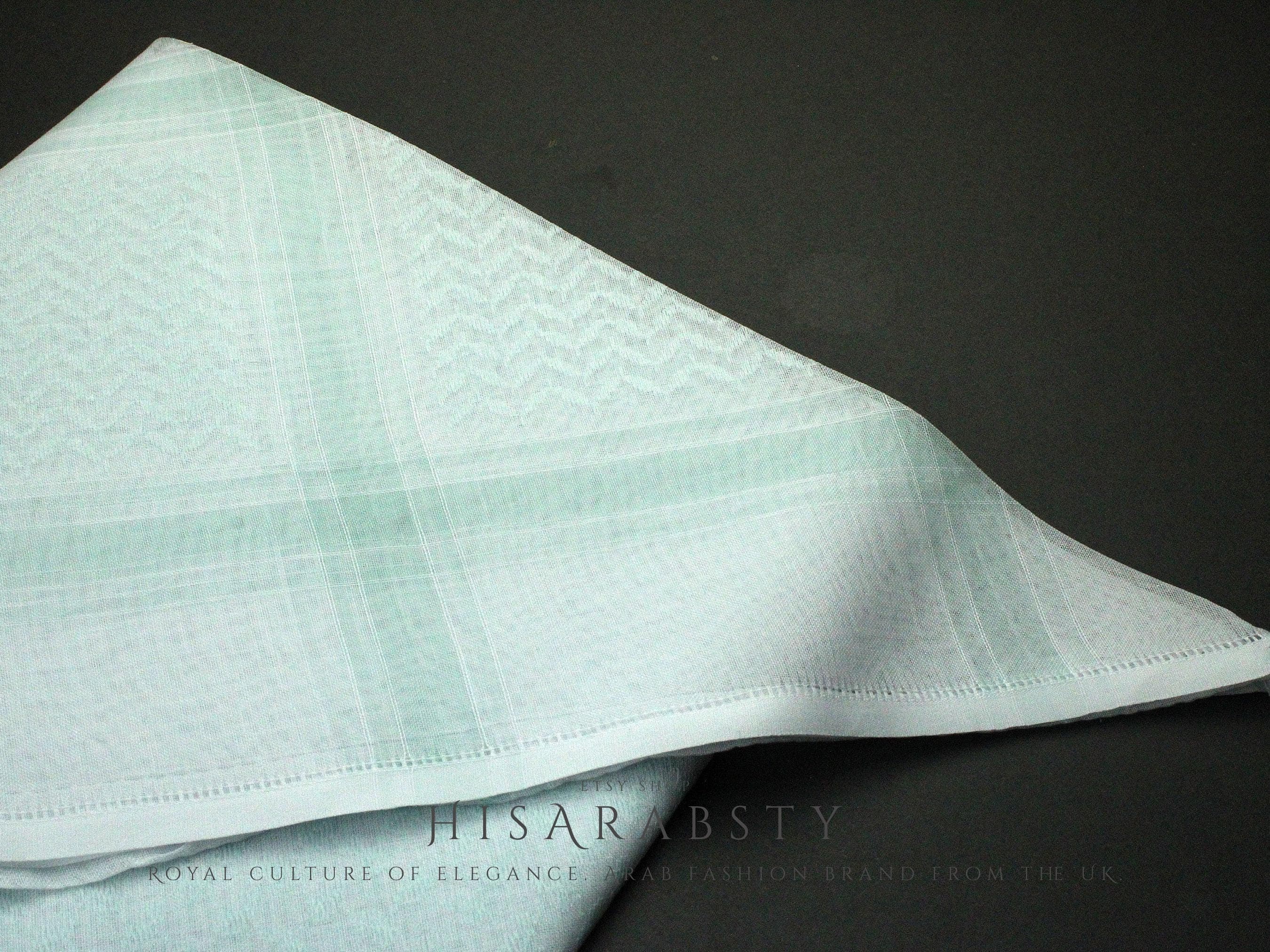 Rare Premium Mint Green and White Saudi Shemagh Classic Scarf Super Soft LightWeight Easy To Wear Keffiyeh Imamah Ghutra MT1 - image 4