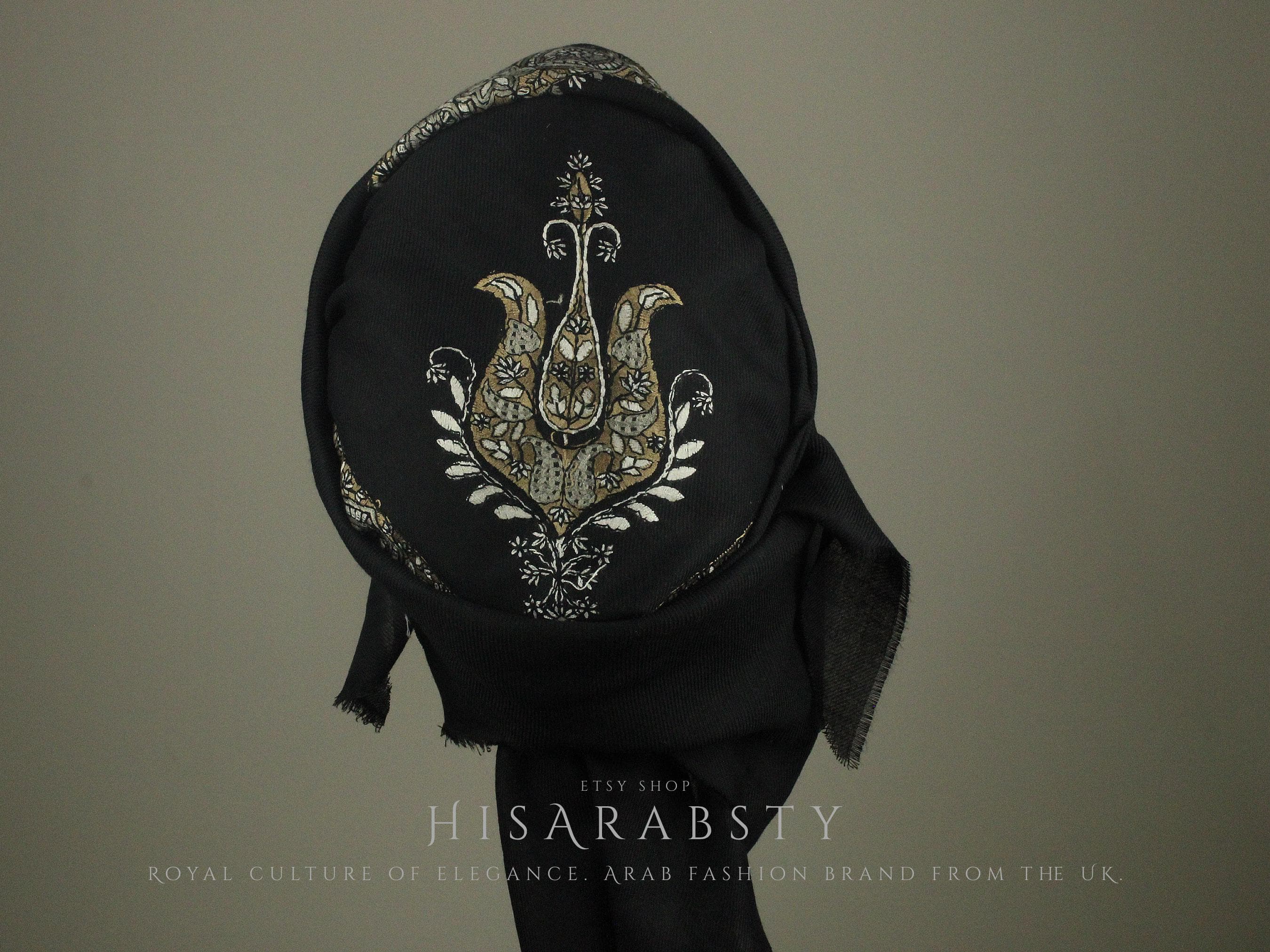 Ready To Wear Black Traditional Yemeni Embroidered Imamah Shemagh Adjustable Perfect For Men & Children Unique Scarf Easy To Wear AB31 - image 4