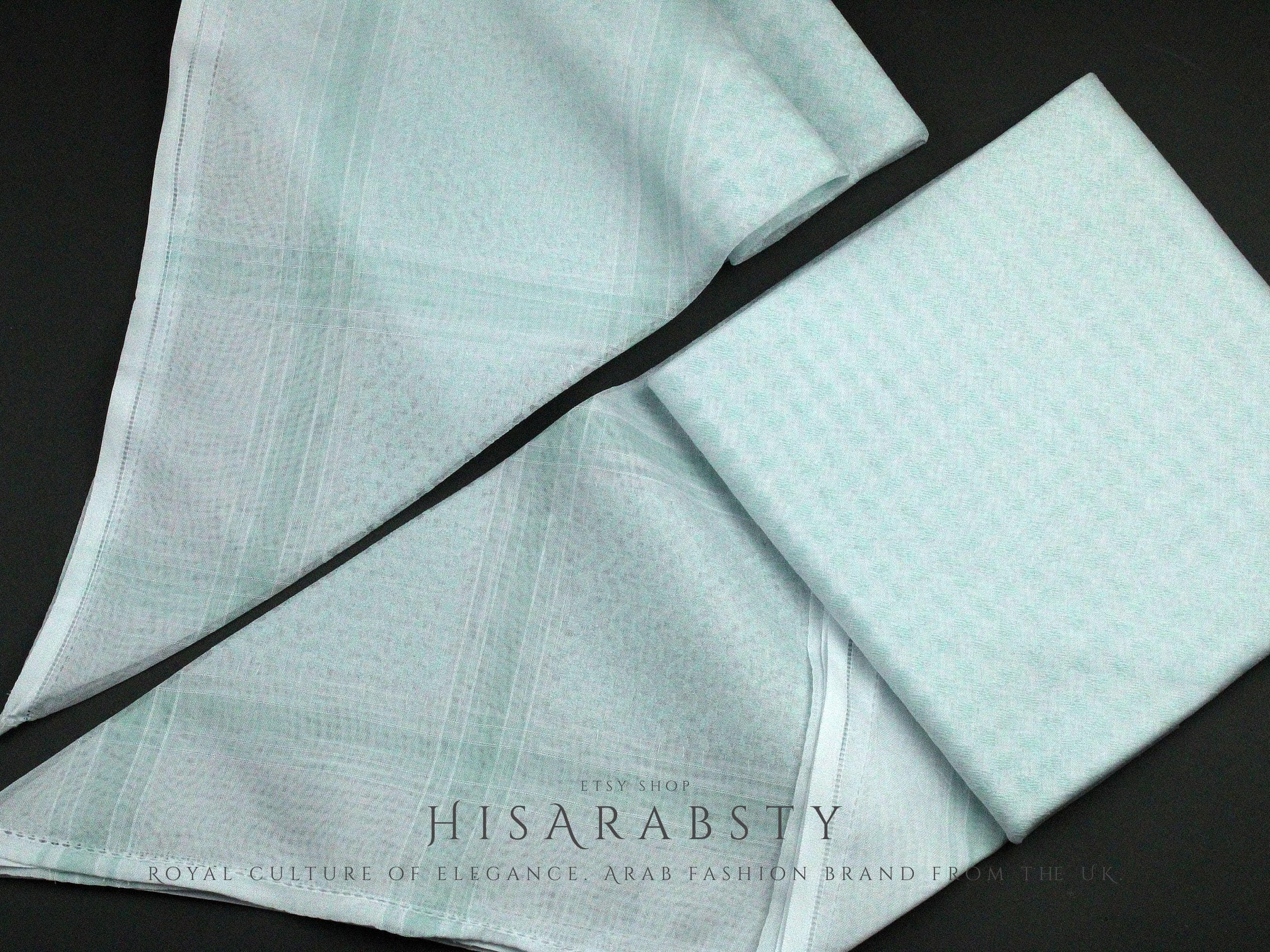 Rare Premium Mint Green and White Saudi Shemagh Classic Scarf Super Soft LightWeight Easy To Wear Keffiyeh Imamah Ghutra MT1 - image 5