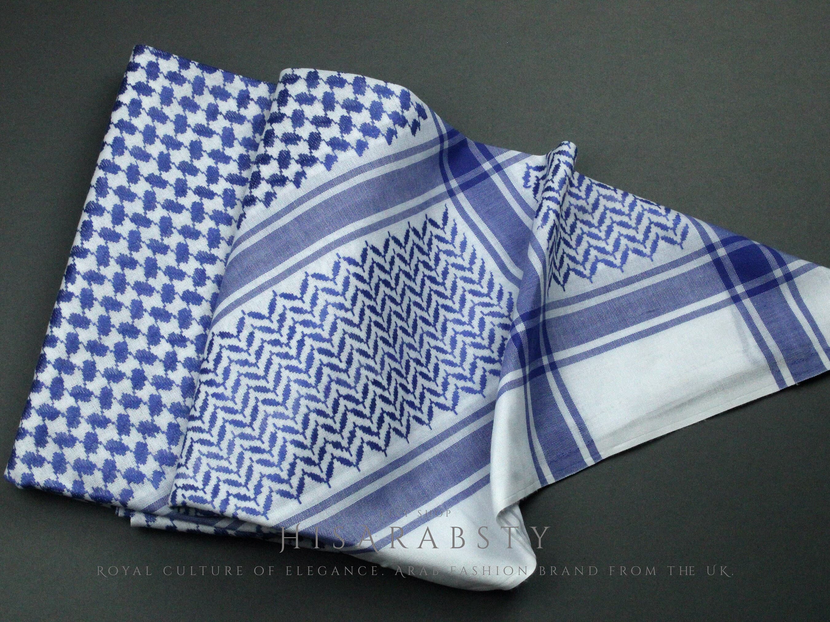 Rare Premium Shemagh Blue and White Keffiyeh Original Arabian Scarf Saudi Arabian Imamah Islamic Arabi Attire Ghutra Outfit Cotton Soft AR28 - image 3