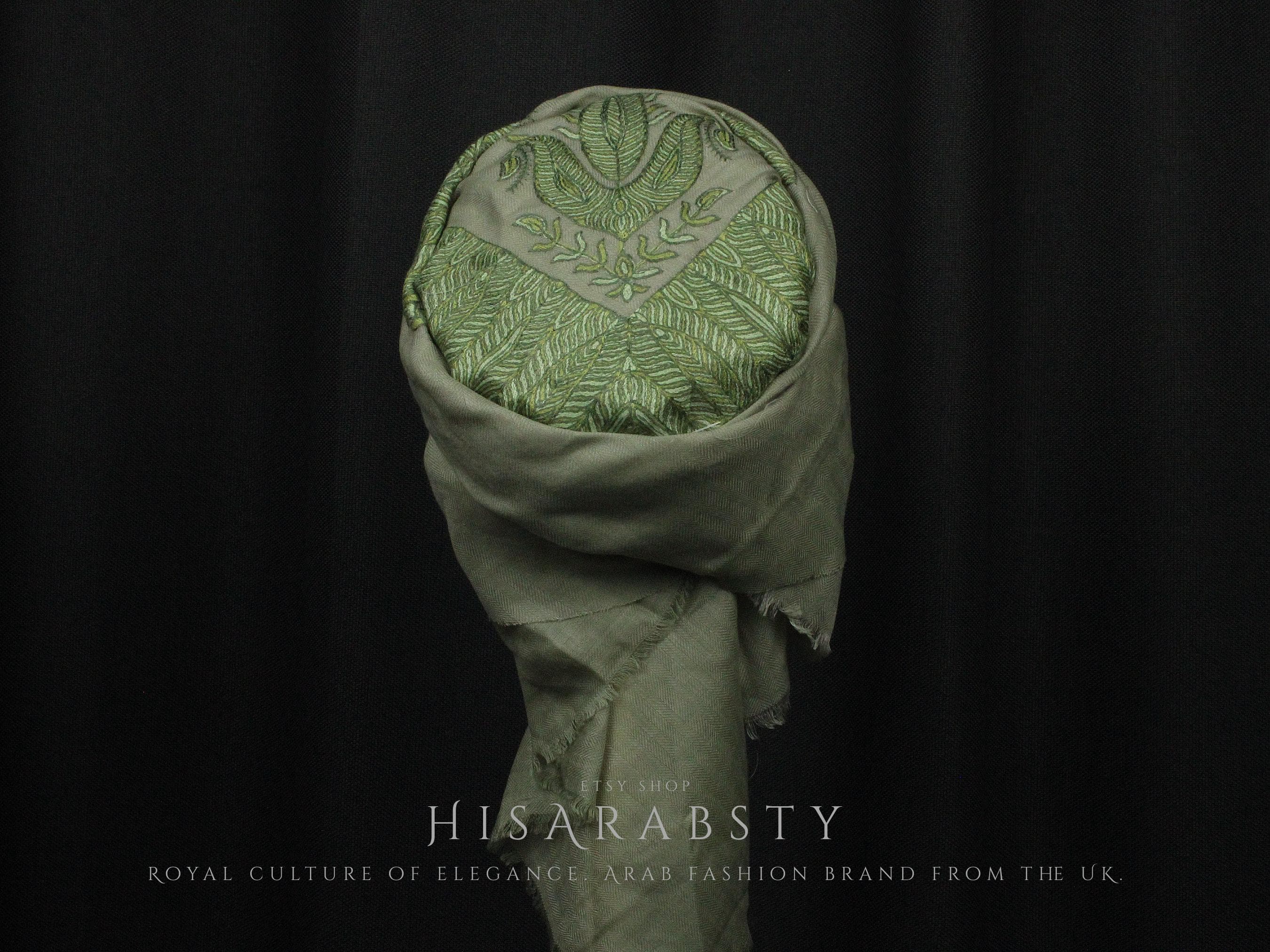Ready To Wear Pistachio Traditional Yemeni Embroidered Imamah Shemagh Adjustable Perfect For Men & Children Unique Scarf Easy To Wear AR902 - image 3