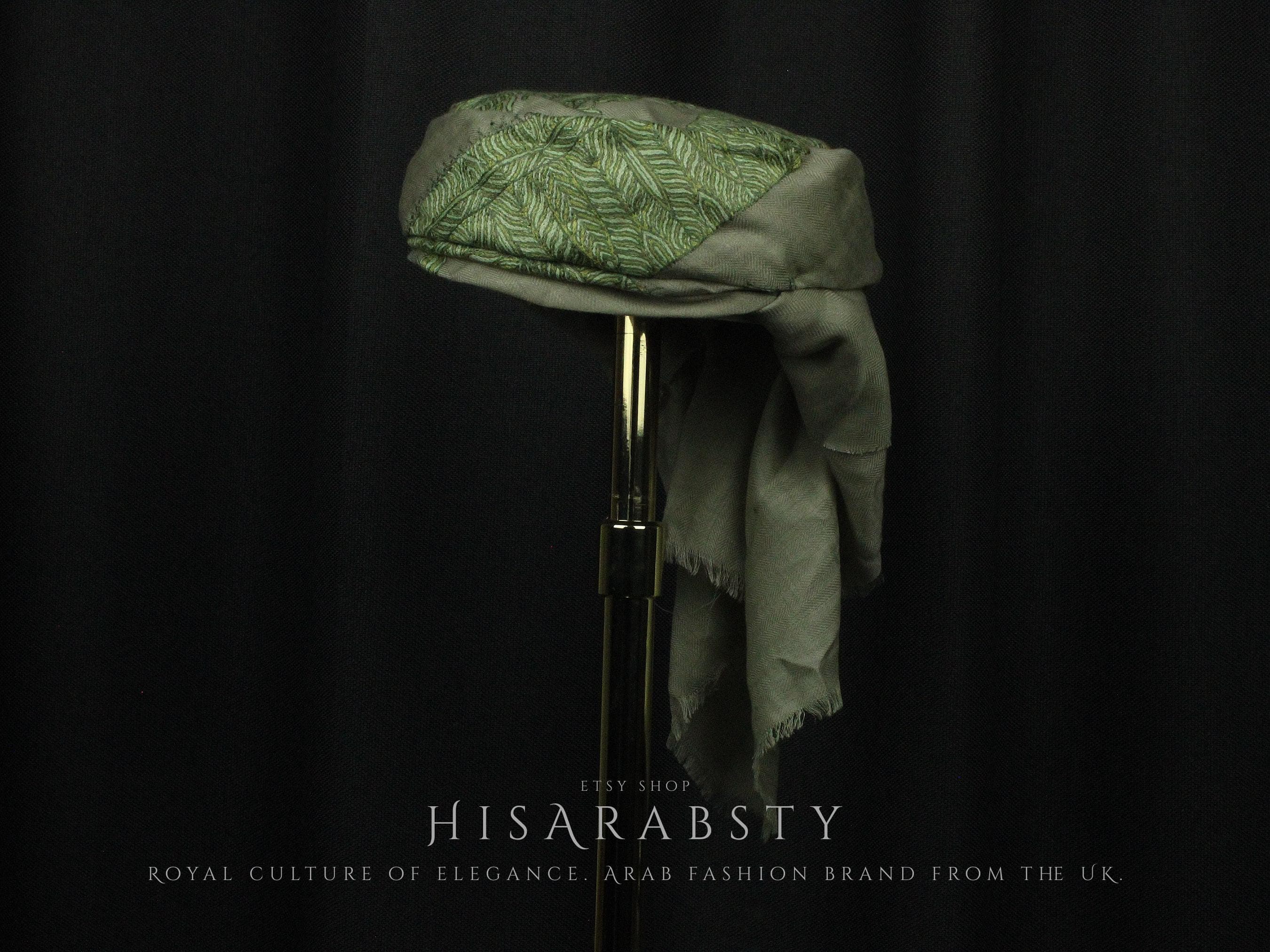 Ready To Wear Pistachio Traditional Yemeni Embroidered Imamah Shemagh Adjustable Perfect For Men & Children Unique Scarf Easy To Wear AR902