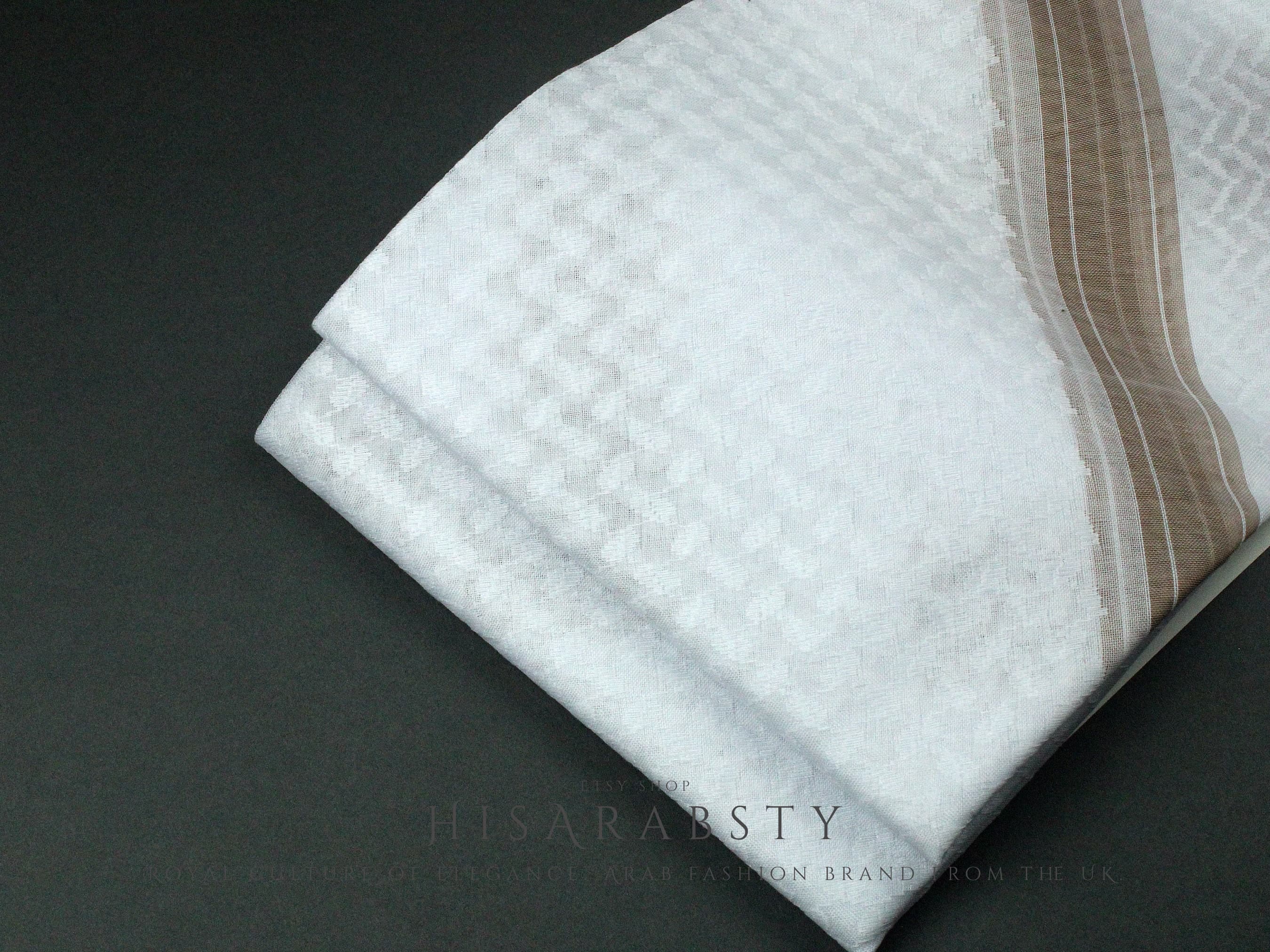 Rare Premium White Shemagh With Rose Gold Line Keffiyeh Original Arab Scarf Saudi Arabian Imamah Islamic Attire Ghutra Outfit Cotton Soft - image 3