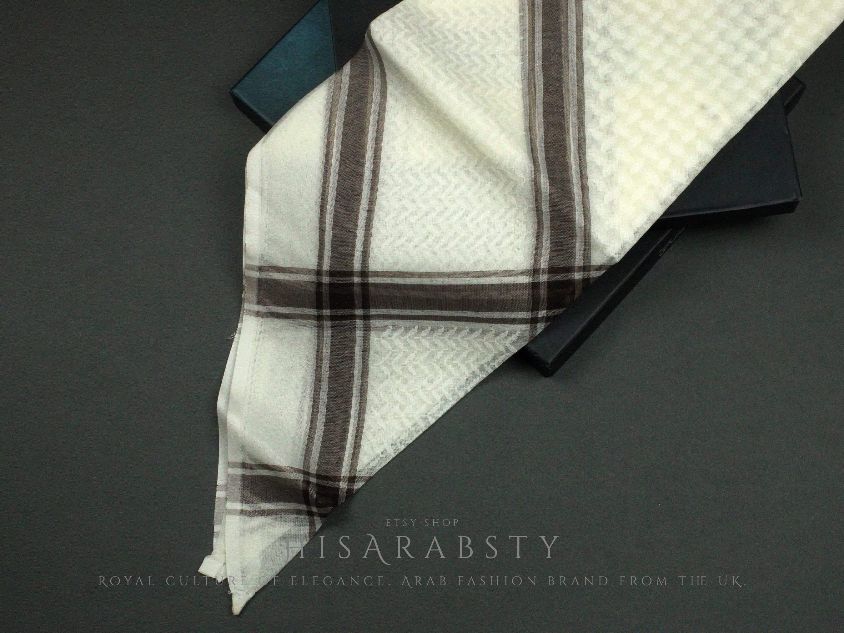 Rare Premium Cream Shemagh With Brown Line Keffiyeh Original Arab Scarf Saudi Arabian Imamah Islamic Arabic Attire Ghutra Outfit Soft AR24
