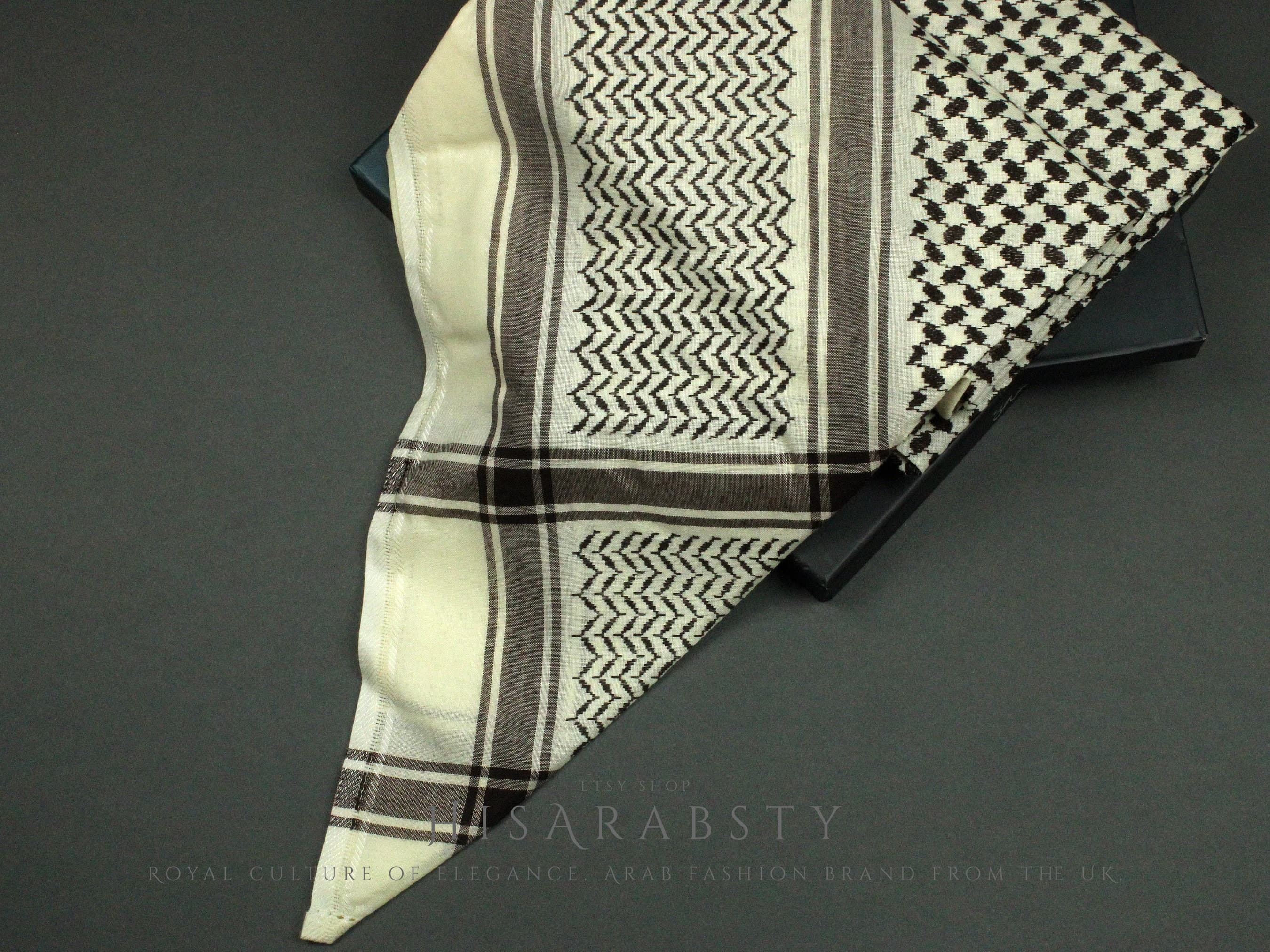 Rare Premium Shemagh Cream and Brown Keffiyeh Original Arabic Scarf Saudi Arabian Imamah Islamic Arab Attire Ghutra Outfit Cotton Soft AR30