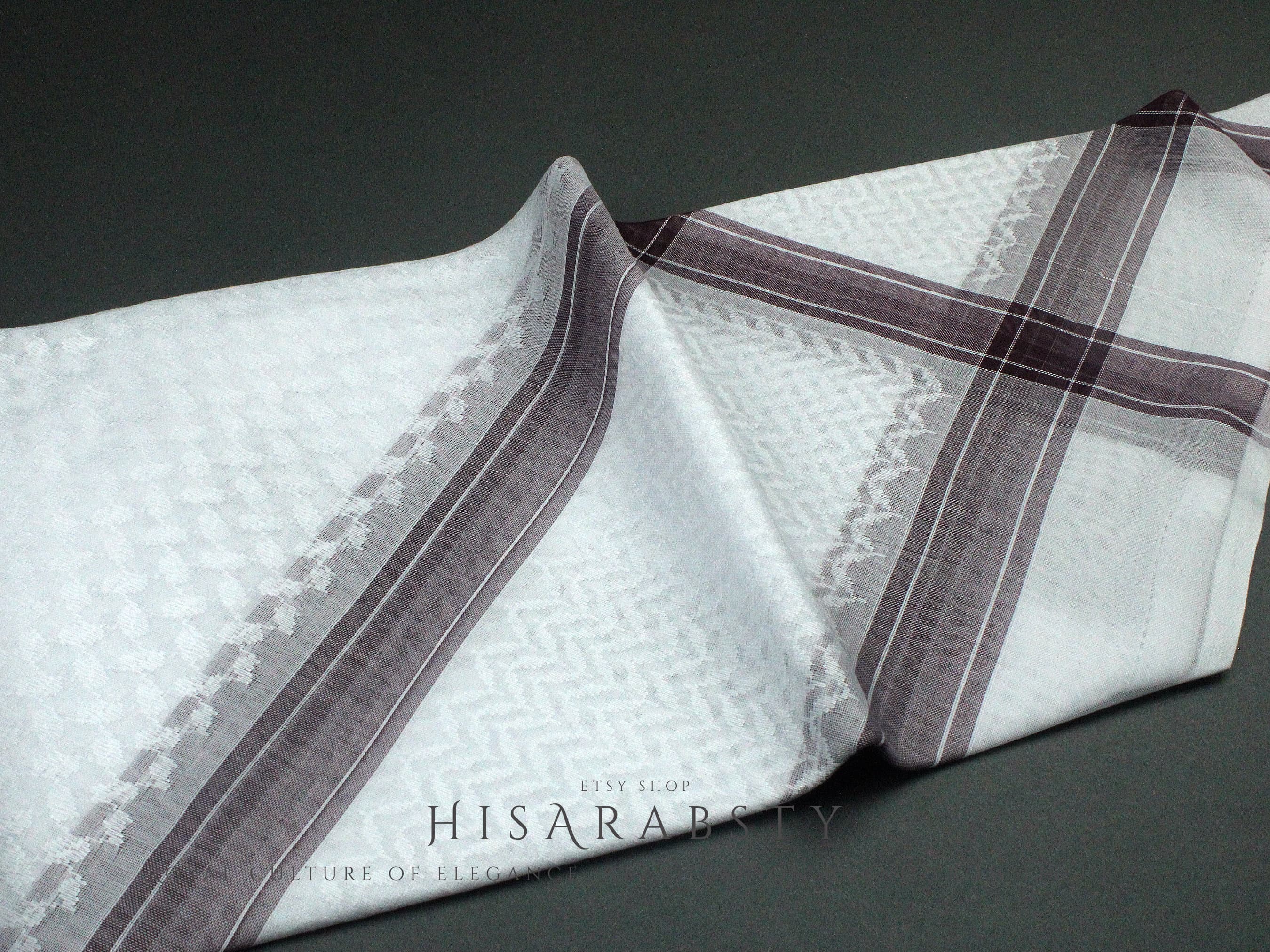 Rare Premium White Shemagh With Purple Line Keffiyeh Original Arab Scarf Saudi Arabian Imamah Islamic Arabi Attire Ghutra Outfit Cotton Soft - image 3