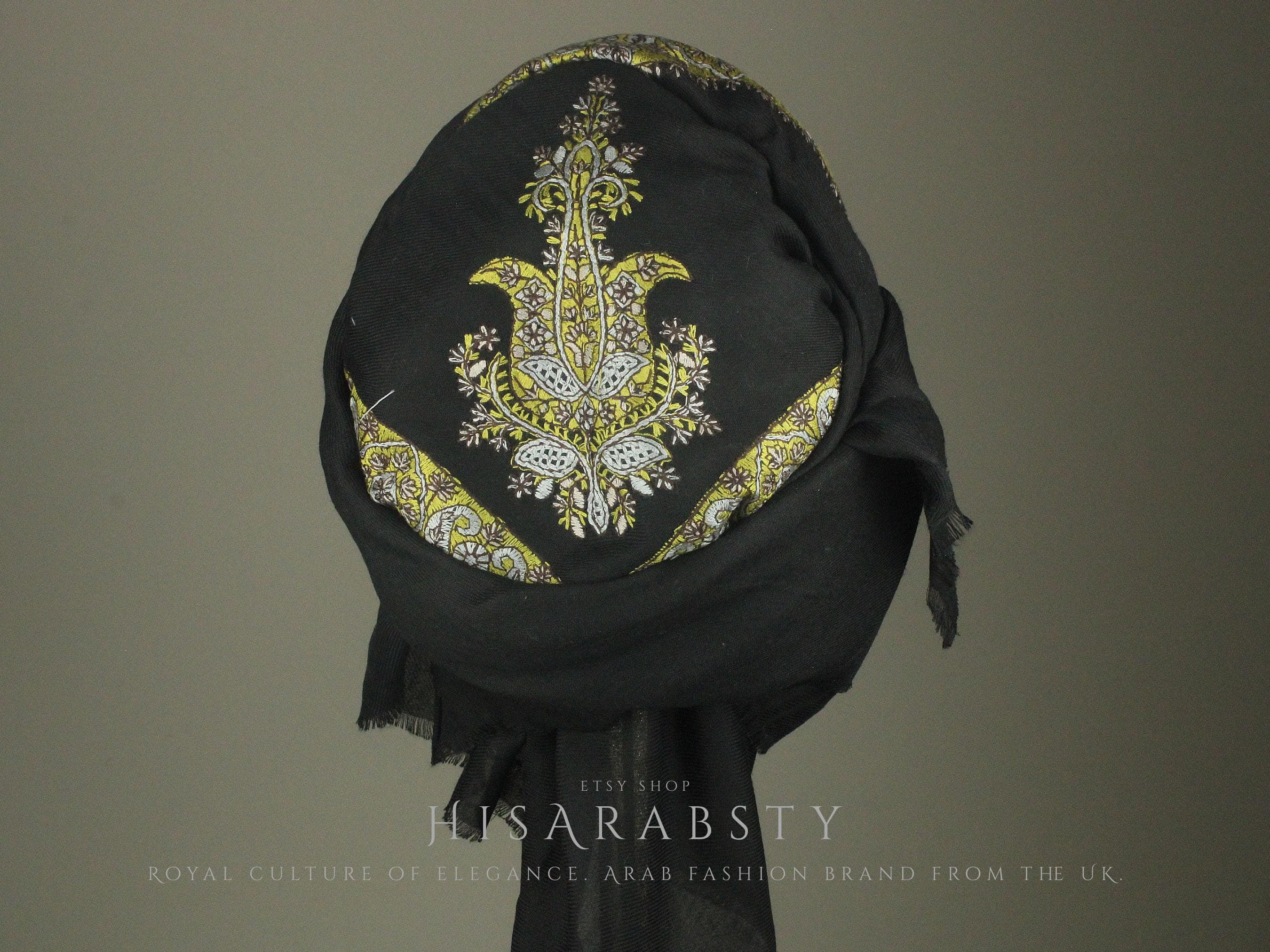 Ready To Wear Black Traditional Yemeni Embroidered Imamah Shemagh Adjustable Perfect For Men & Children Unique Scarf Easy To Wear AB9 - image 4