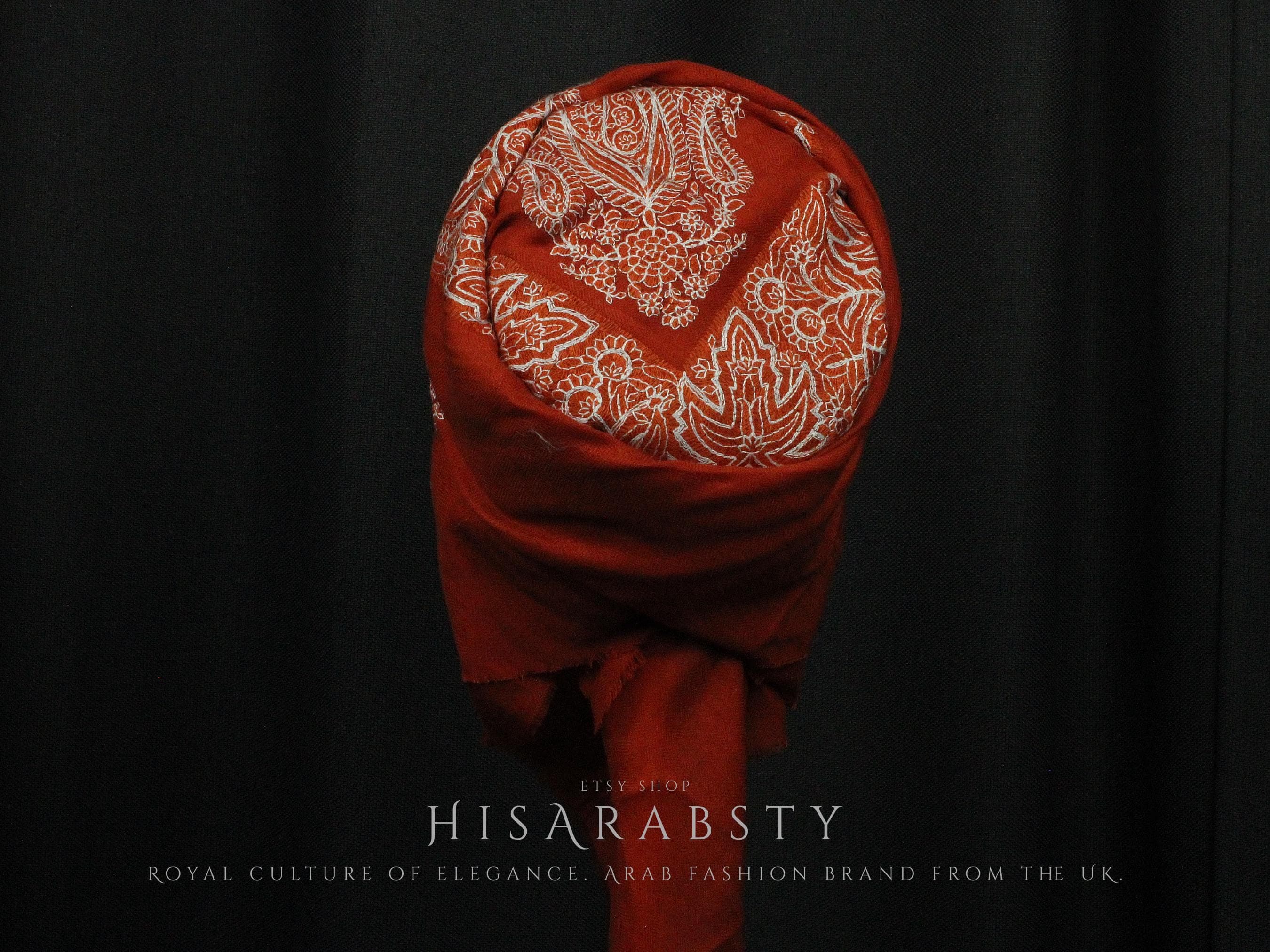 Ready To Wear Terracotta Traditional Yemeni Embroidered Imamah Shemagh Adjustable Perfect For Men & Children Unique Scarf Easy To Wear AR935 - image 3