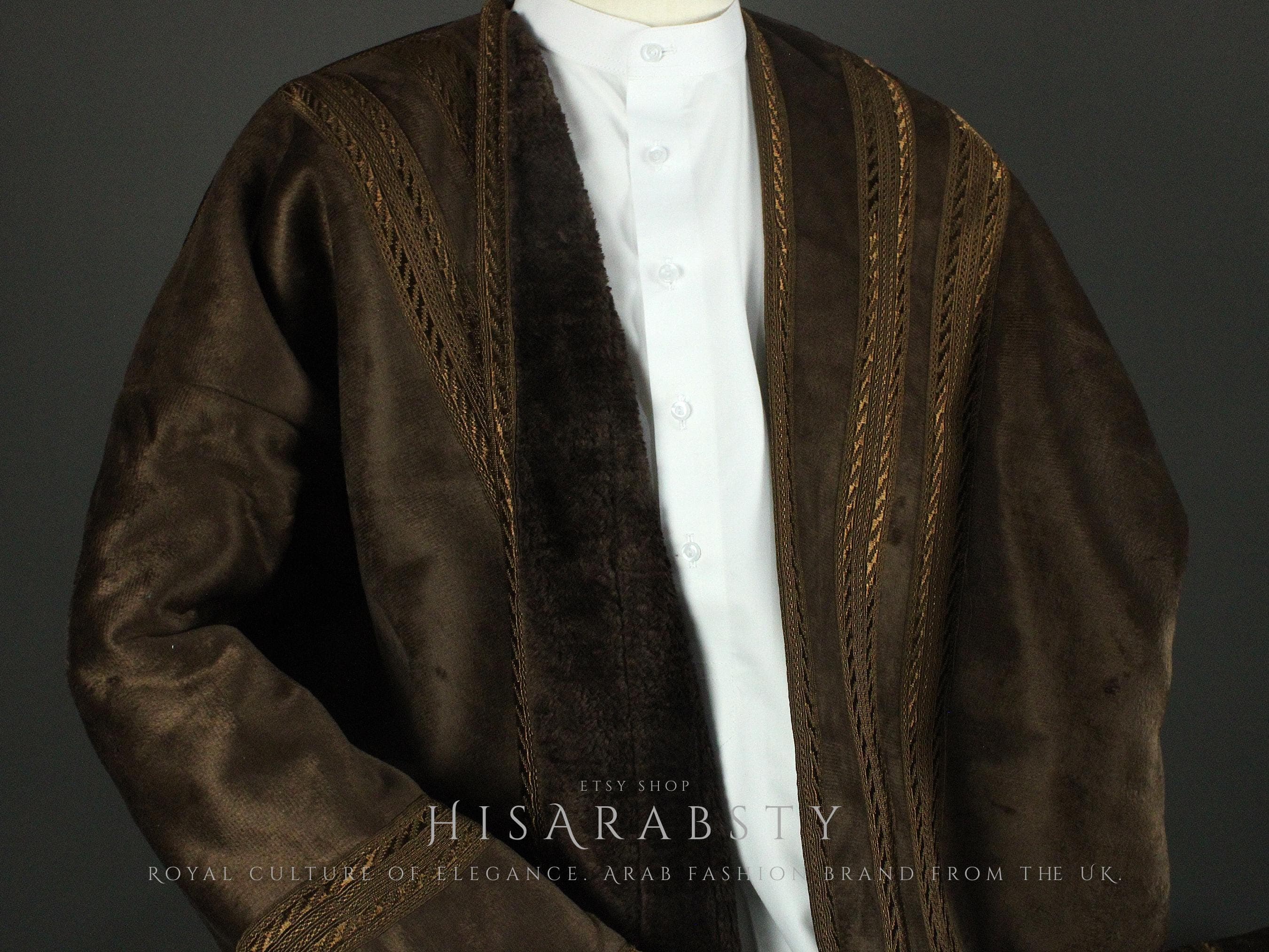 Unique Brown Colour Farwa Bisht Cozy Arabian Coat Fur Lined Warm Winter Coat Arabic Abaya Quality Arab Attire Perfect For Winter