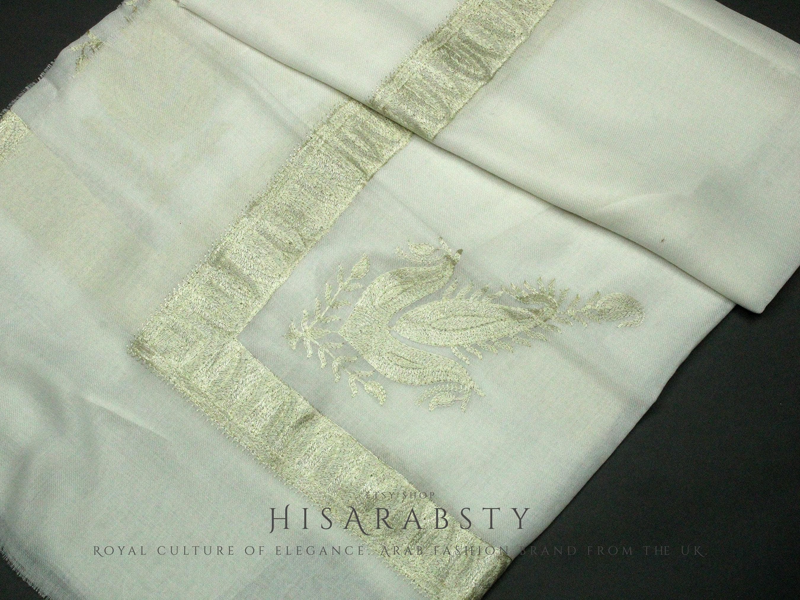 Rare Off-White Authentic Yemeni Shemagh Embroidered Scarf Amazing Keffiyeh Imamah Turban Modest Outfit Islamic Attire Ghutra Headwear AR8181 - image 3