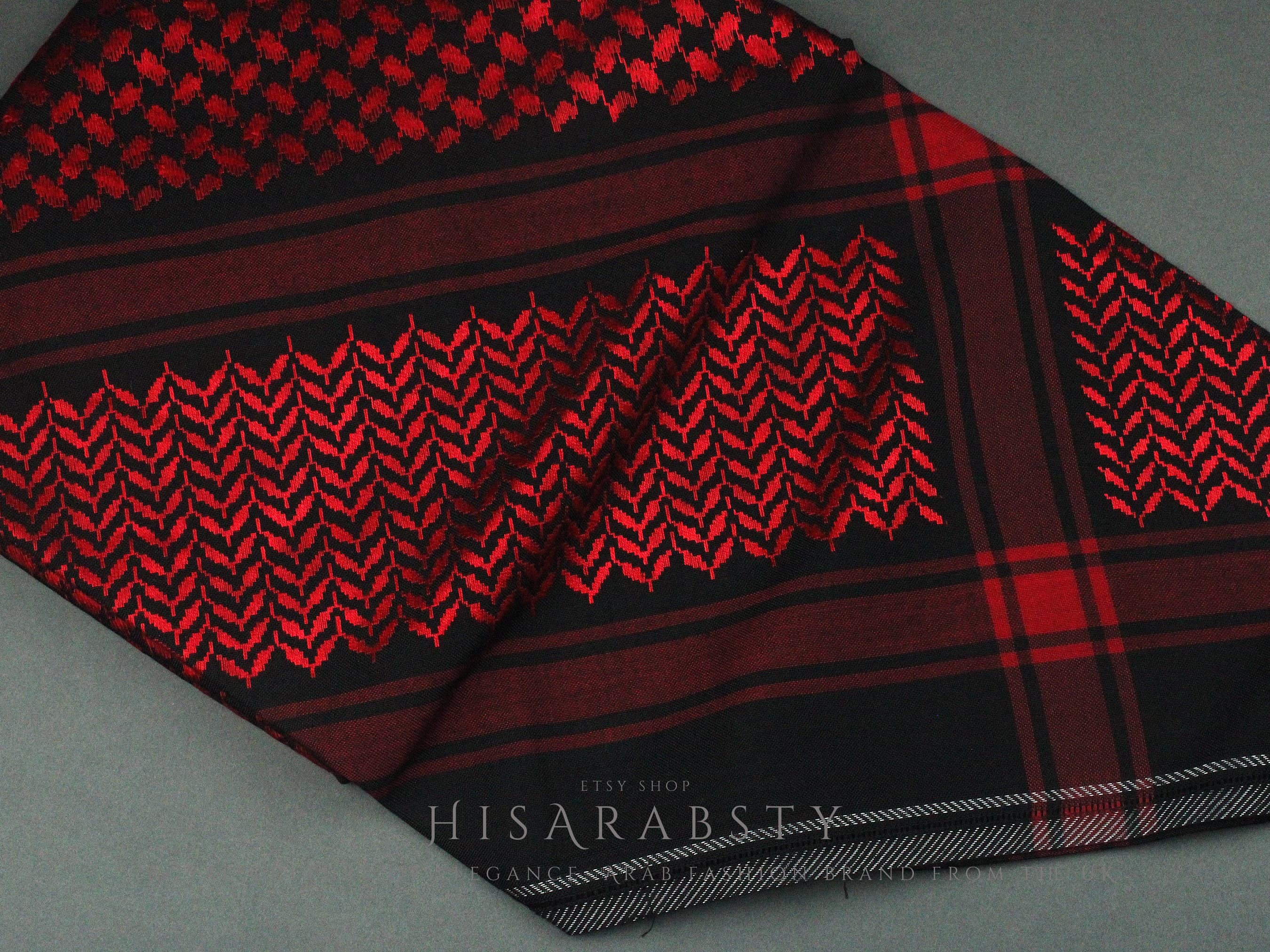 Rare Premium Shemagh Black and Red Keffiyeh Original Arabian Scarf Saudi Arabian Imamah Islamic Arabic Attire Ghutra Outfit Cotton Soft AR29 - image 3
