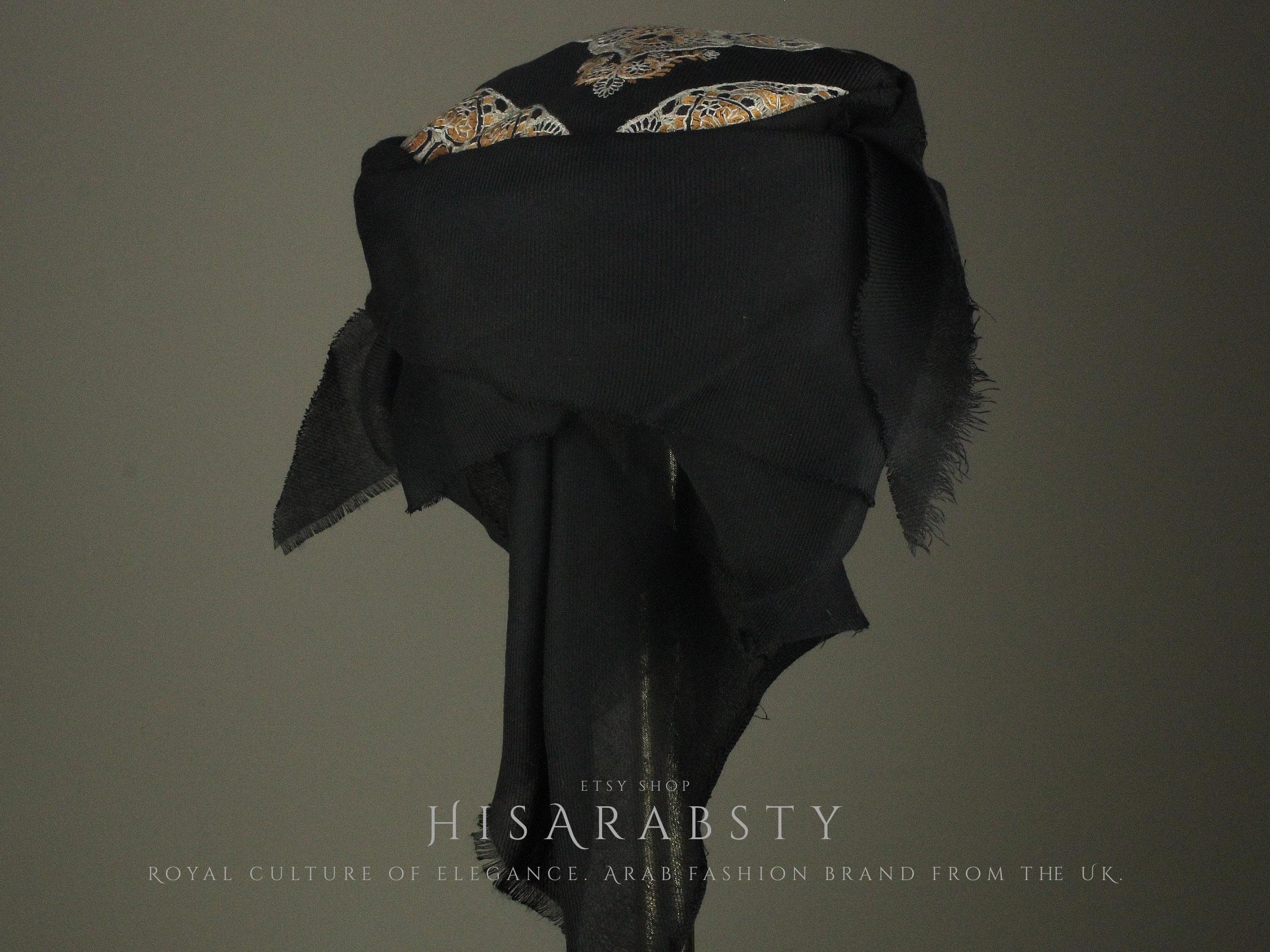 Ready To Wear Black Traditional Yemeni Embroidered Imamah Shemagh Adjustable Perfect For Men & Children Unique Scarf Easy To Wear AB4 - image 3