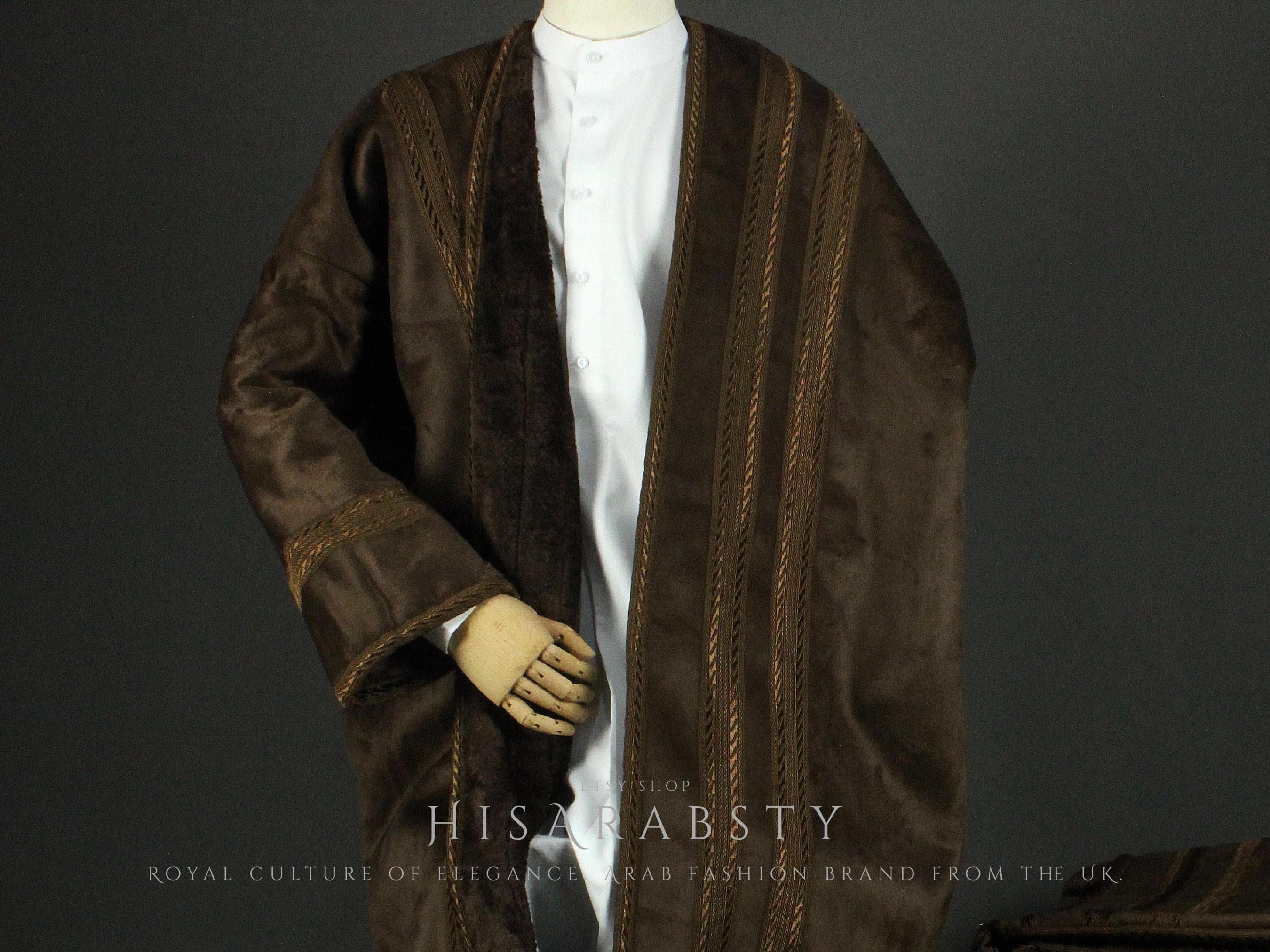 Unique Brown Colour Farwa Bisht Cozy Arabian Coat Fur Lined Warm Winter Coat Arabic Abaya Quality Arab Attire Perfect For Winter - image 4