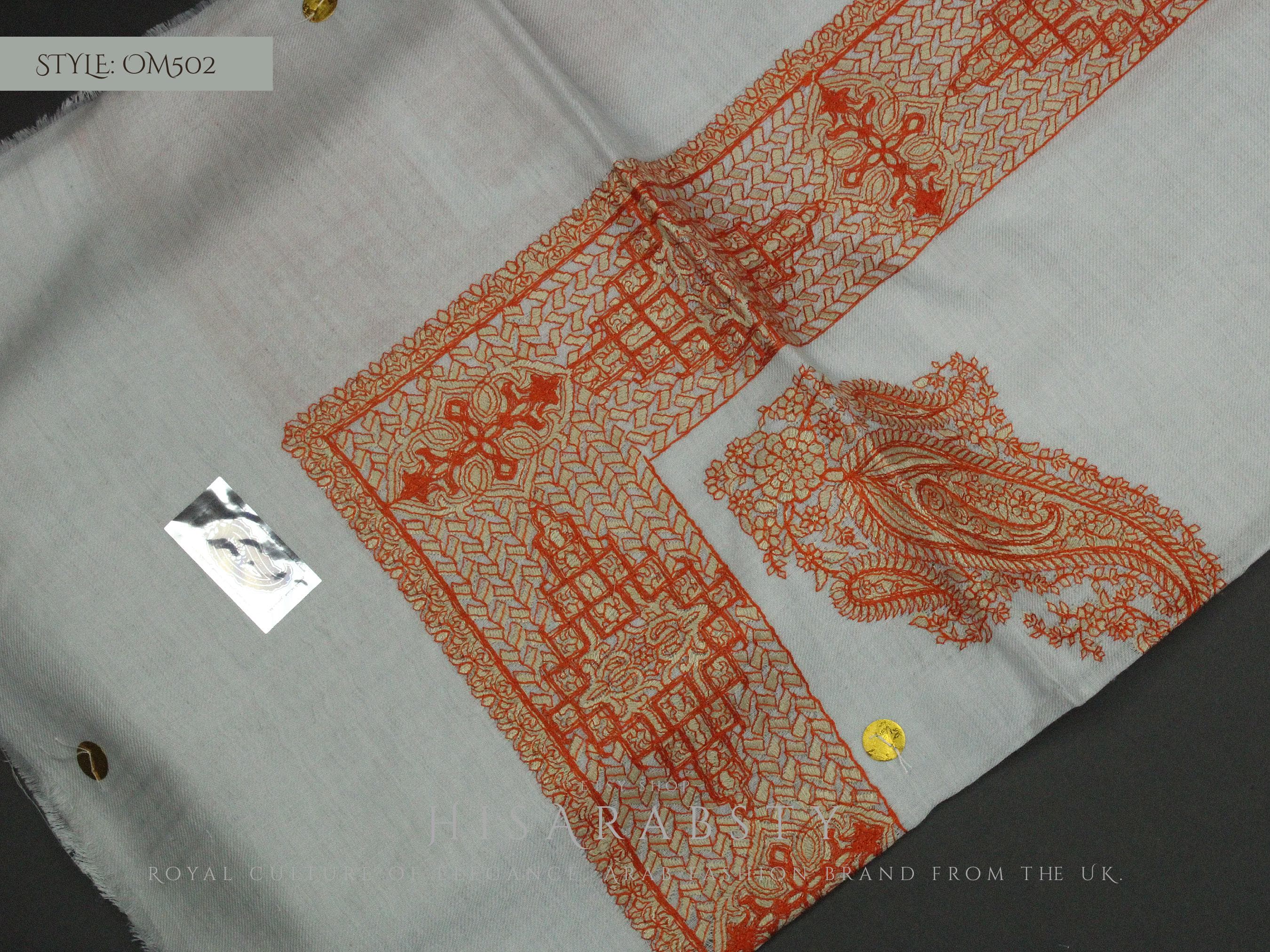 Rare Light Grey Colour Royal Omani Massar Embroidered Scarf Amazing Keffiyeh Imamah Ghutra Arab Men Unique Scarves Perfect Gift Eid Wear - image 4