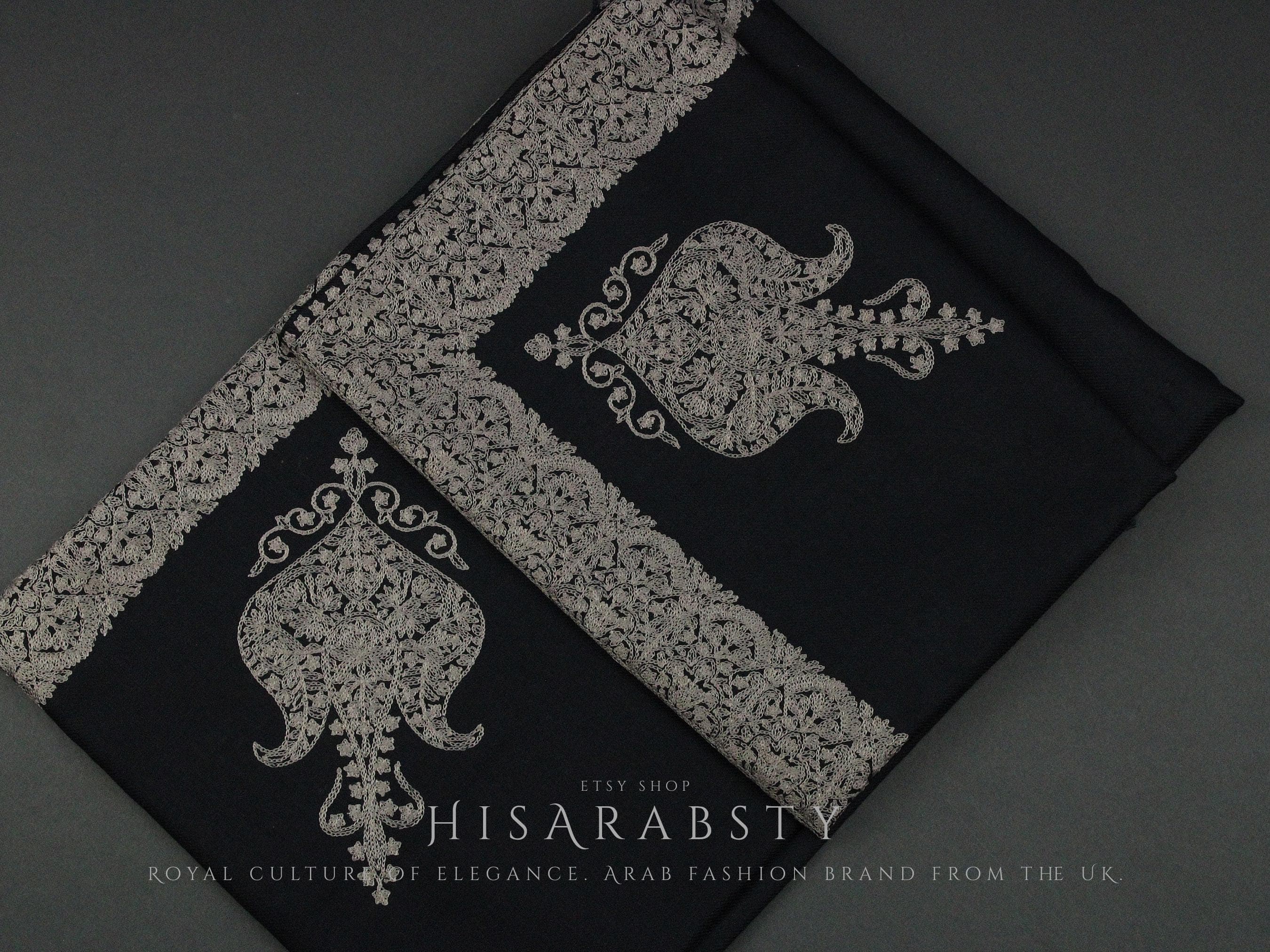 Rare Black Authentic Yemeni Shemagh Embroidered Scarf Amazing Keffiyeh Imamah Turban Eid Outfit Islamic Attire Gift Ghutra Headwear HS10 - image 3