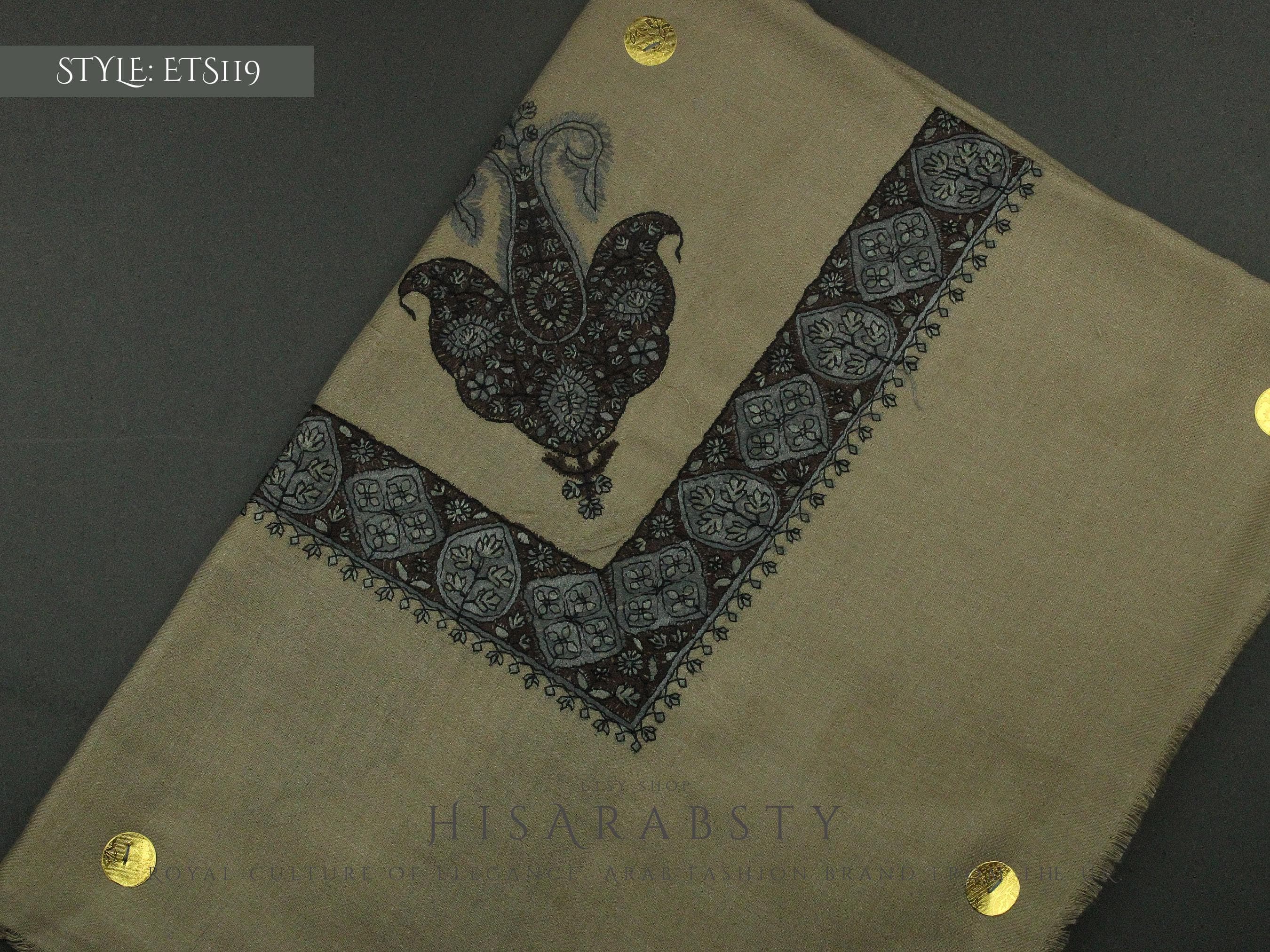 Rare Olive Stone Colour Authentic Yemeni Shemagh Embroidered Scarf Amazing Keffiyeh Imamah Turban Outfit Islamic Attire Gift Ghutra Headwear - image 4