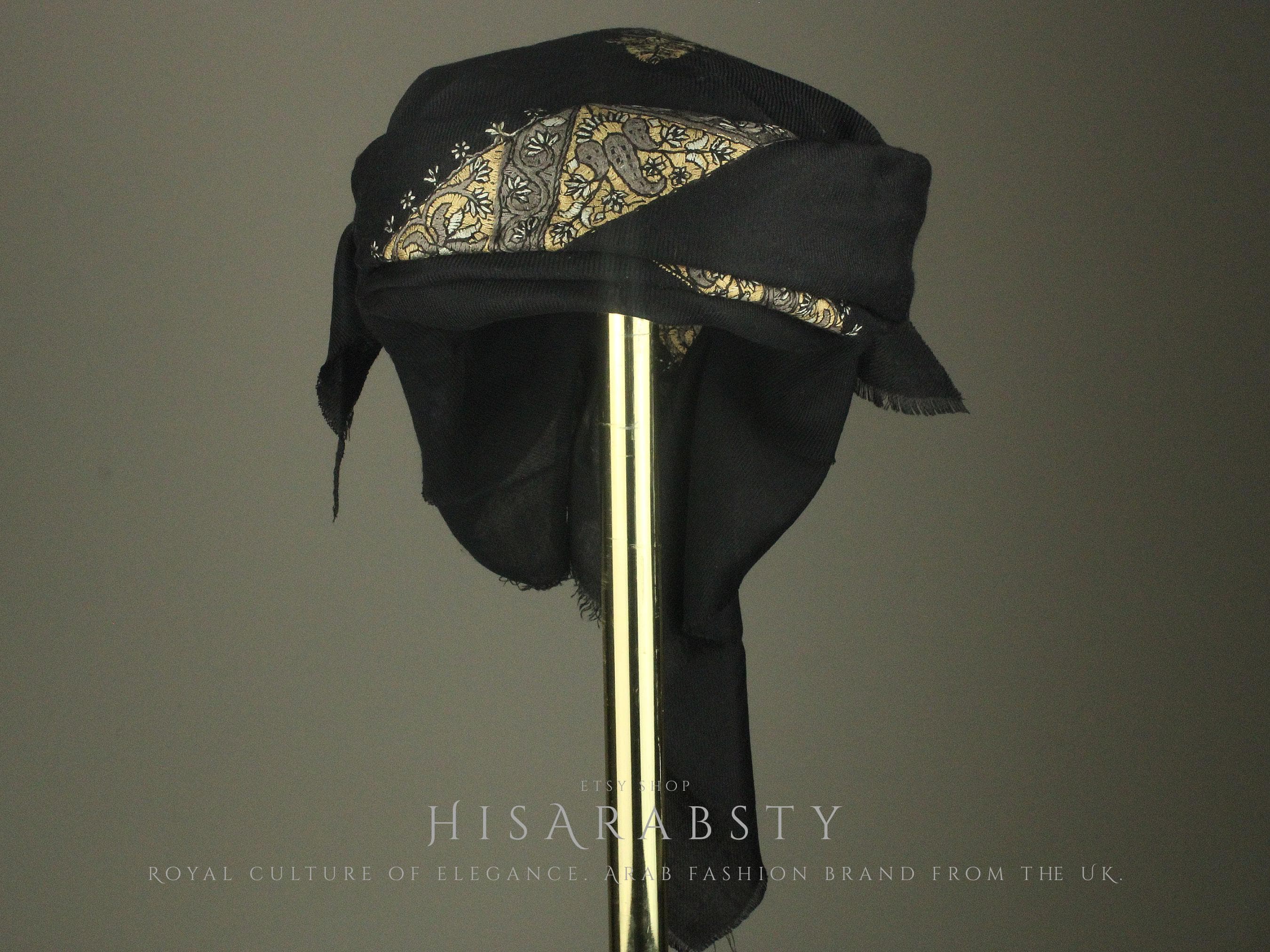 Ready To Wear Black Traditional Yemeni Embroidered Imamah Shemagh Adjustable Perfect For Men & Children Unique Scarf Easy To Wear AB2 - image 3