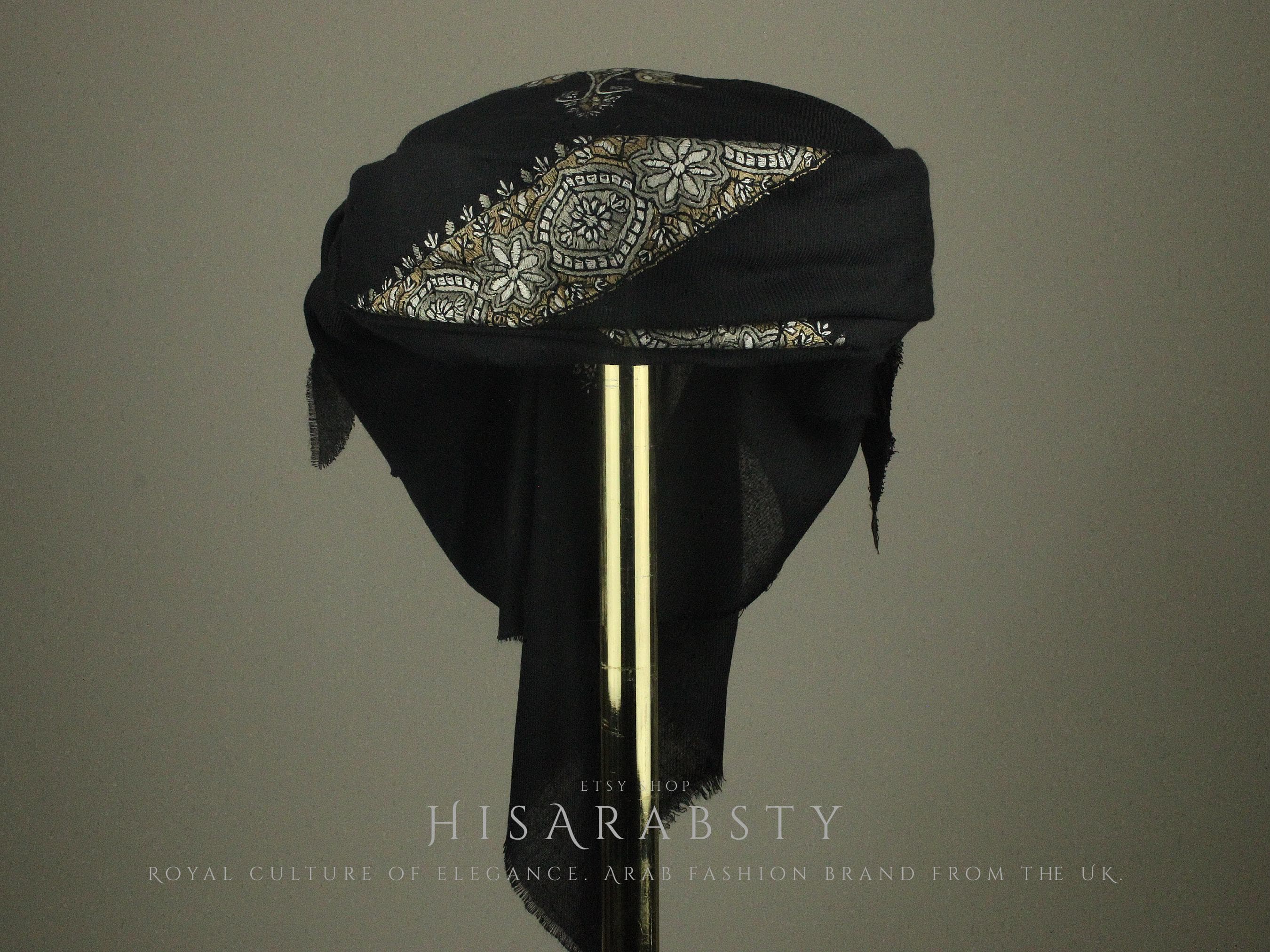 Ready To Wear Black Traditional Yemeni Embroidered Imamah Shemagh Adjustable Perfect For Men & Children Unique Scarf Easy To Wear AB31 - image 3
