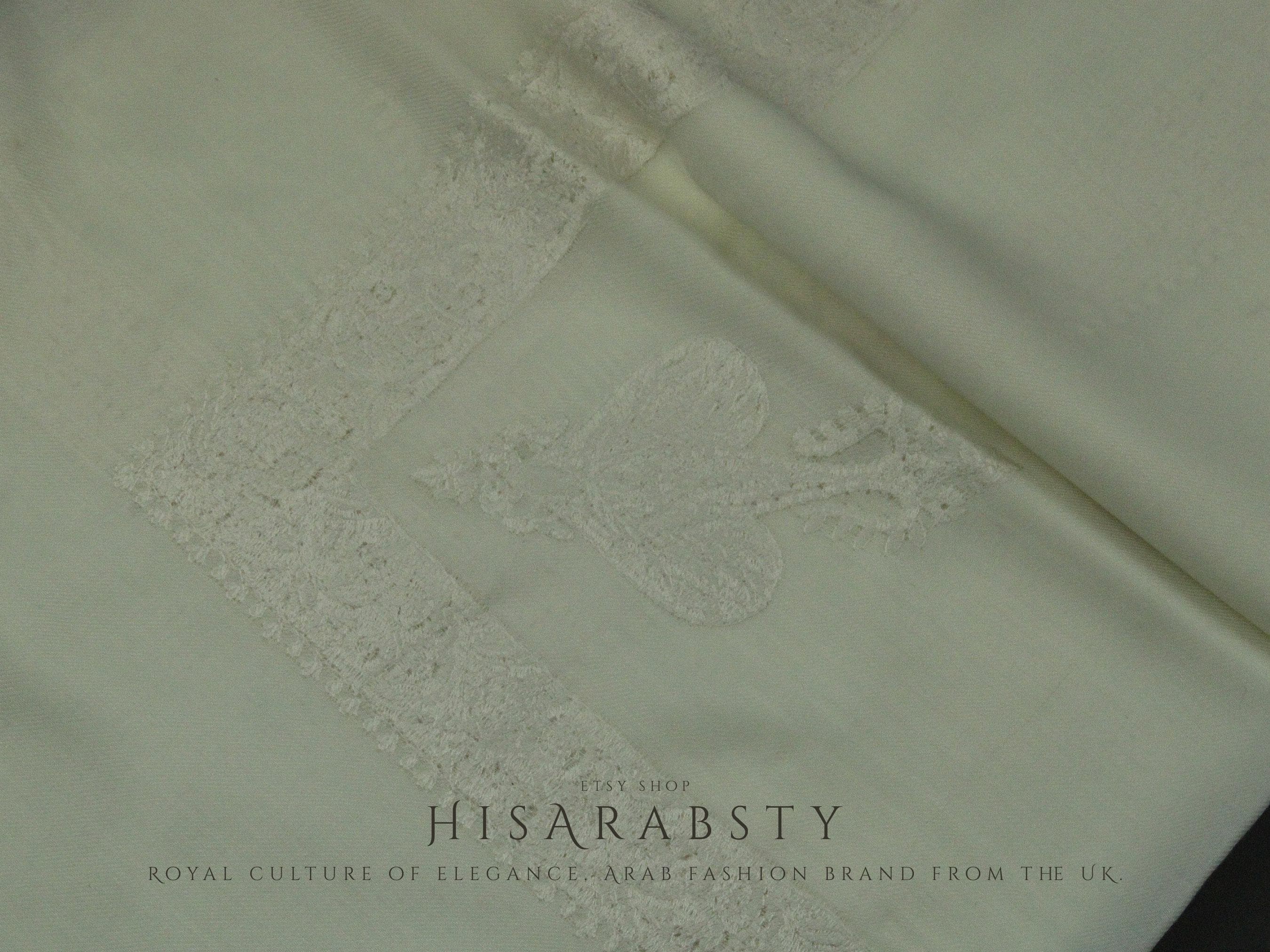 Rare White Authentic Yemeni Shemagh Embroidered Scarf Amazing Keffiyeh Imamah Turban Modest Outfit Islamic Attire Ghutra Headwear HS1